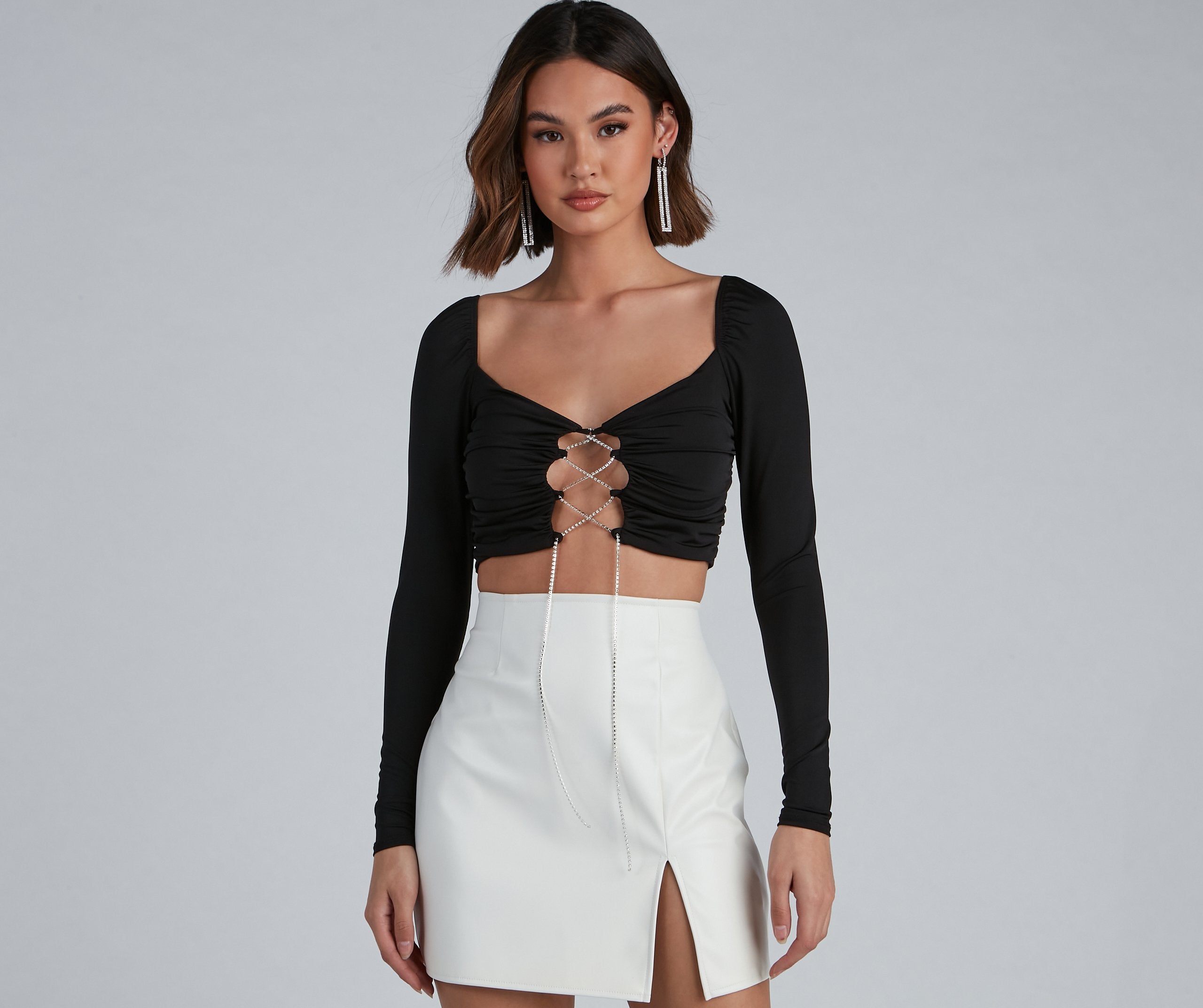 Rise And Stun Lace-Up Crop Top - Lady Occasions