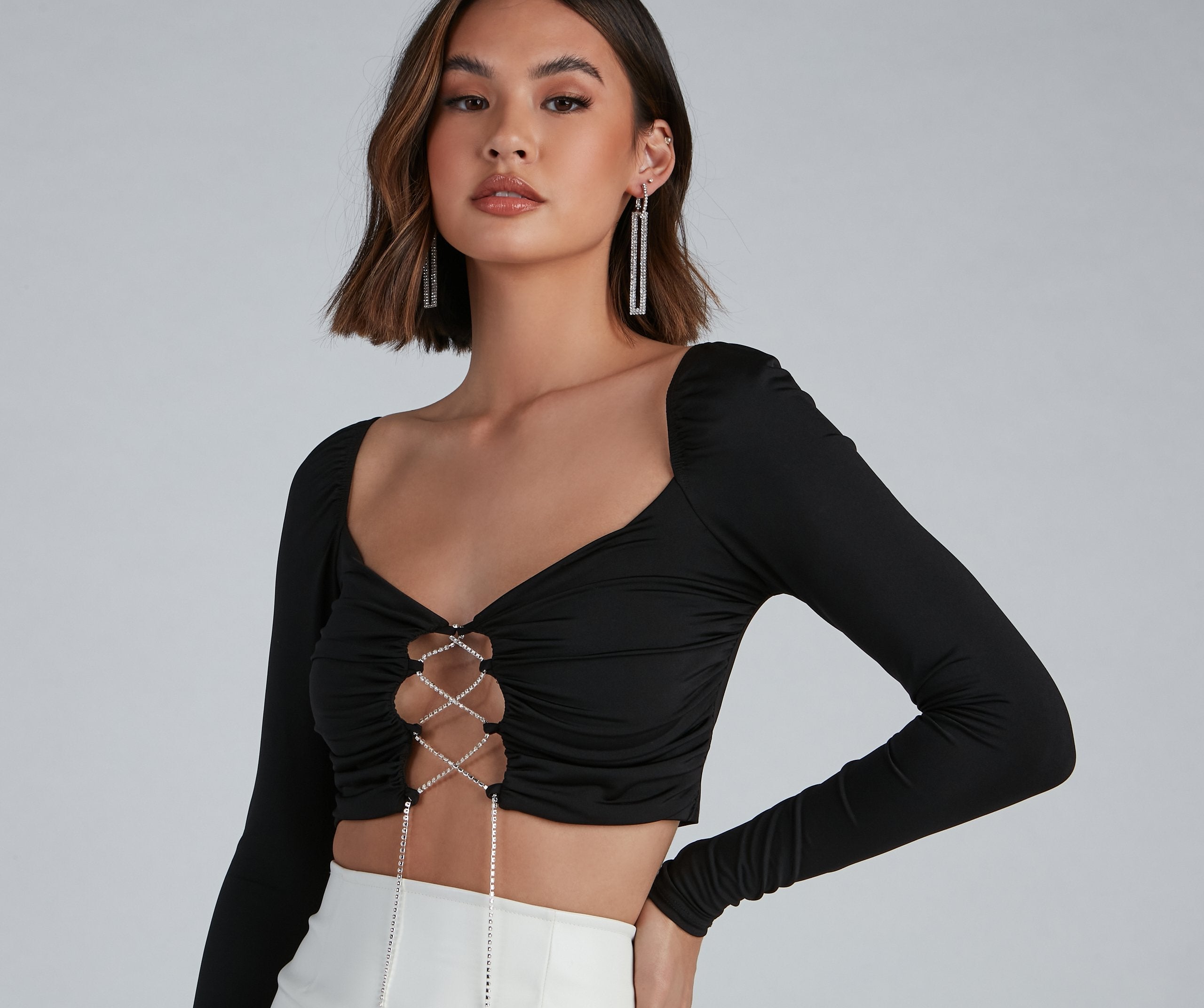 Rise And Stun Lace-Up Crop Top - Lady Occasions