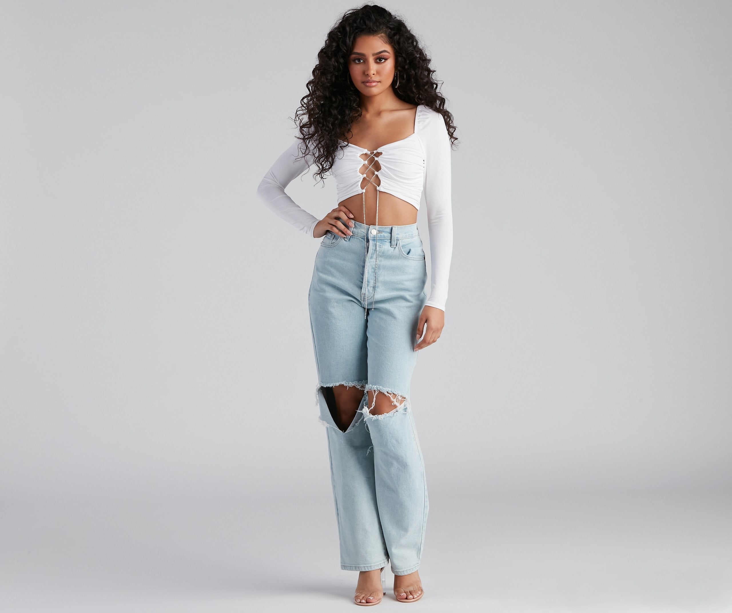 Rise And Stun Lace-Up Crop Top - Lady Occasions