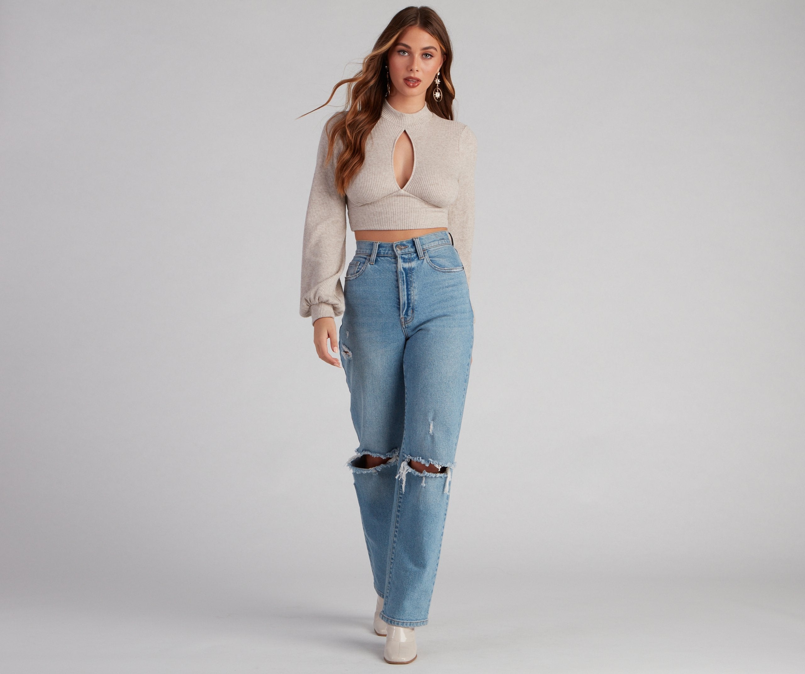 Keyhole Cutie Waffle Knit Crop Top - Lady Occasions