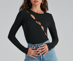 Chic Keyhole Cutout Long Sleeve Bodysuit - Lady Occasions