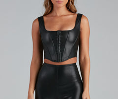 Cute Corset Faux Leather Crop Top - Lady Occasions