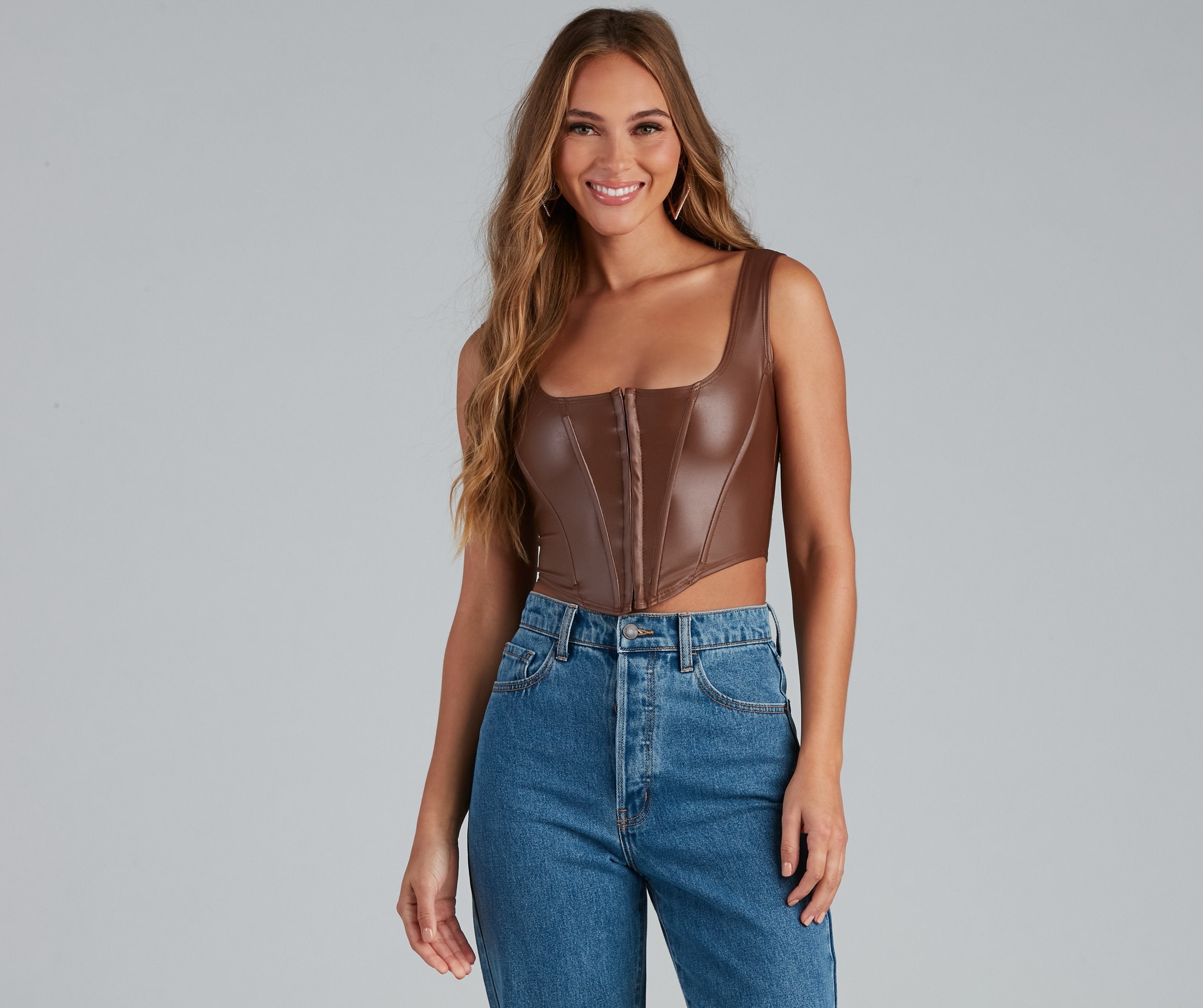 Cute Corset Faux Leather Crop Top - Lady Occasions