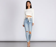 Wrap Waist Ribbed Crop Top - Lady Occasions