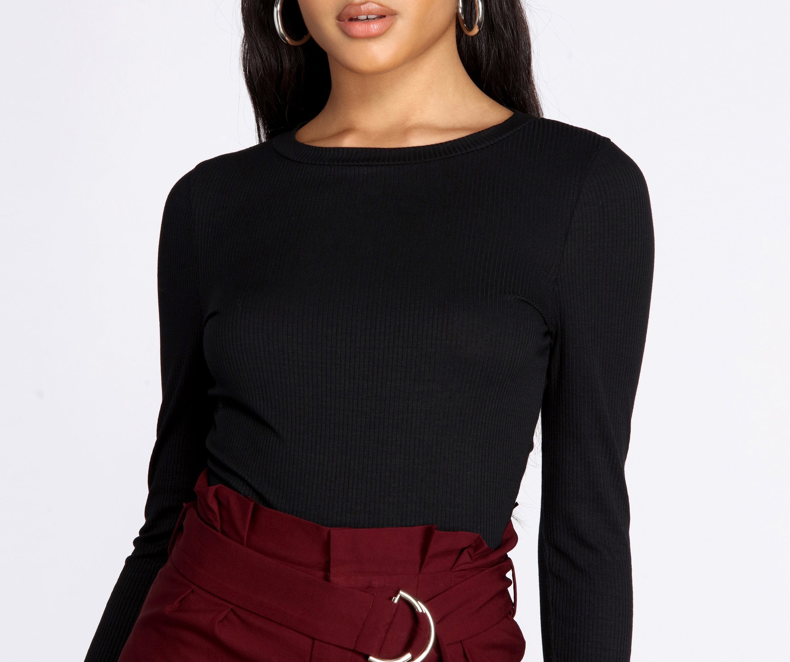 Basic Crew Neck Ribbed Top - Lady Occasions