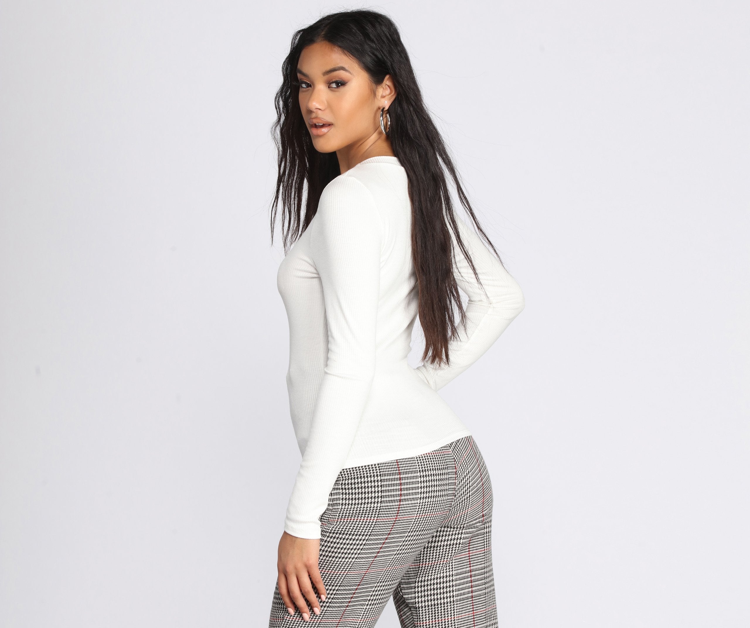 Basic Crew Neck Ribbed Top - Lady Occasions