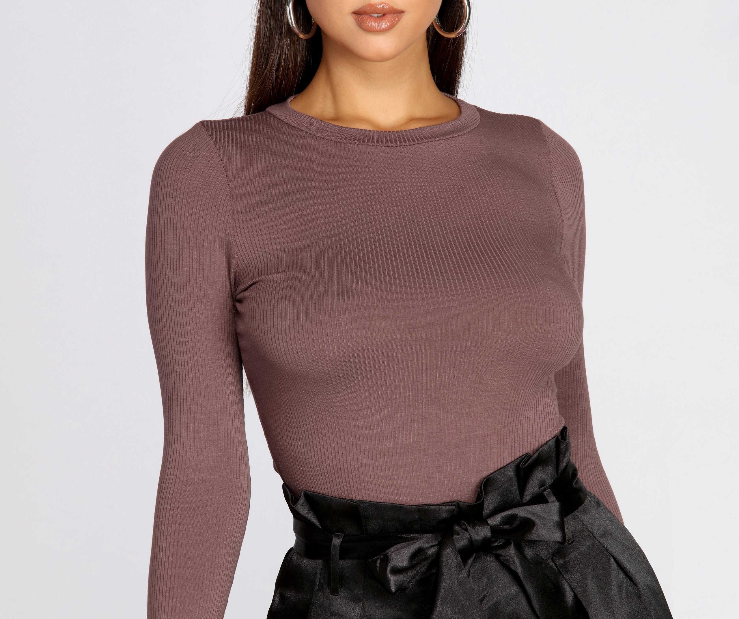 Basic Crew Neck Ribbed Top - Lady Occasions