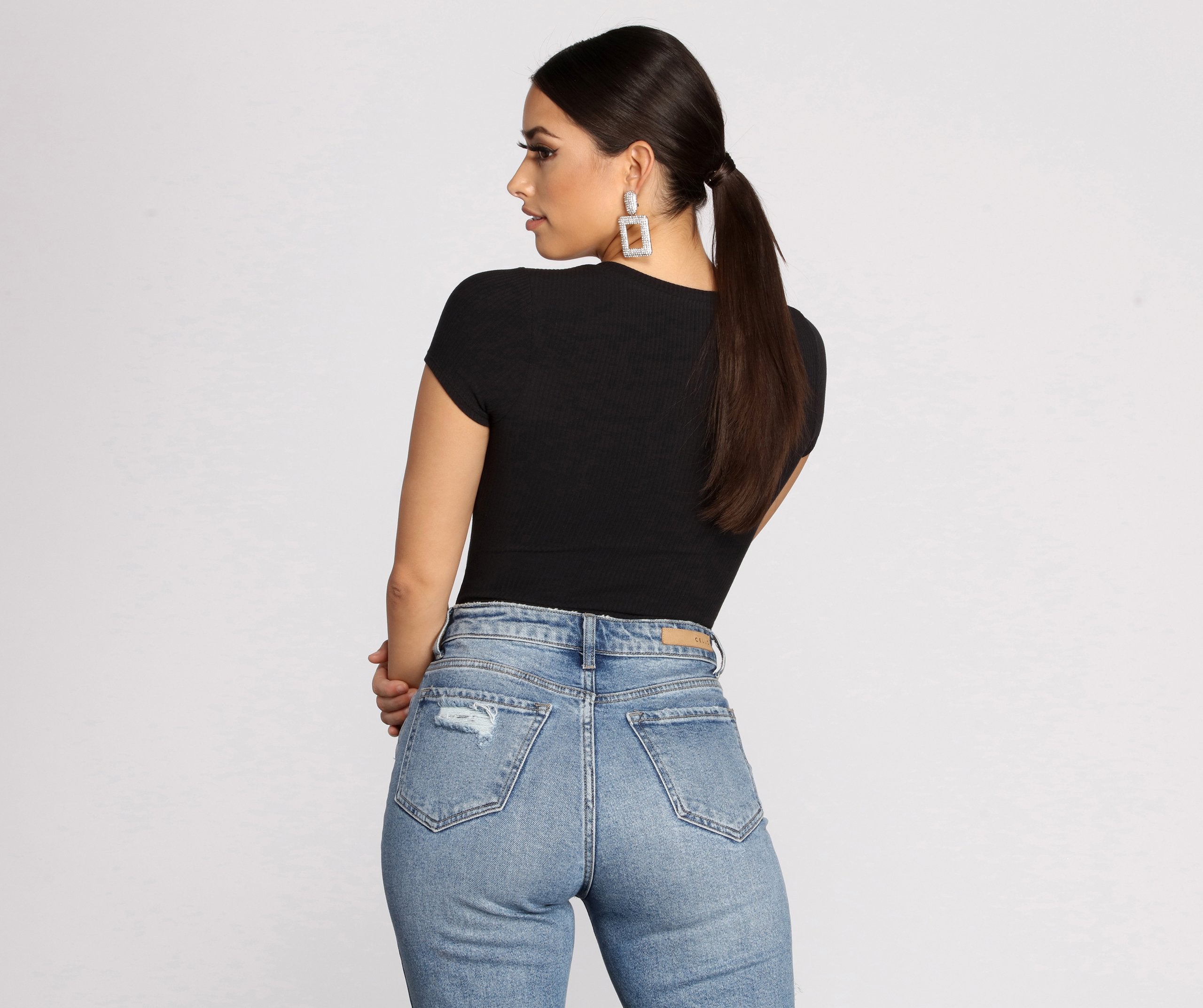 Basic Vibes Ribbed Henley Bodysuit - Lady Occasions