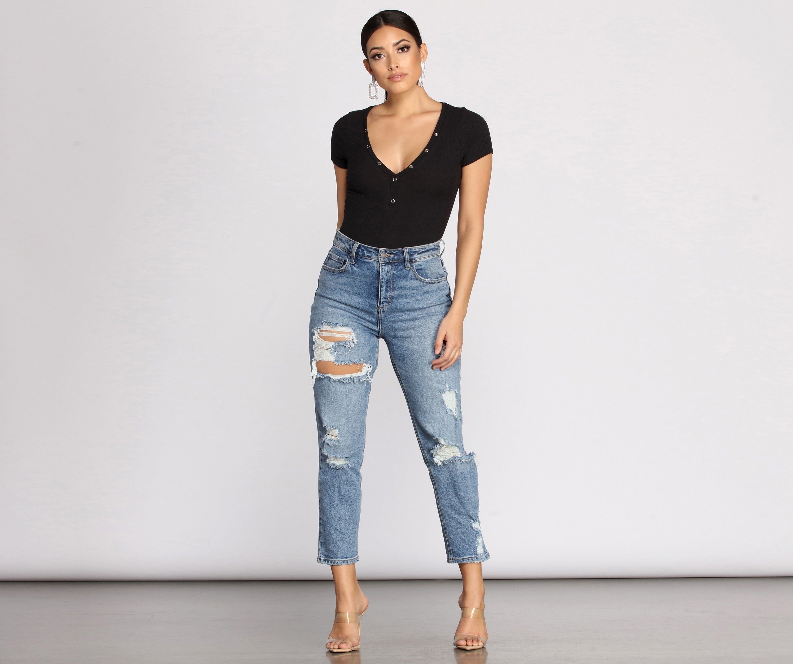 Basic Vibes Ribbed Henley Bodysuit - Lady Occasions