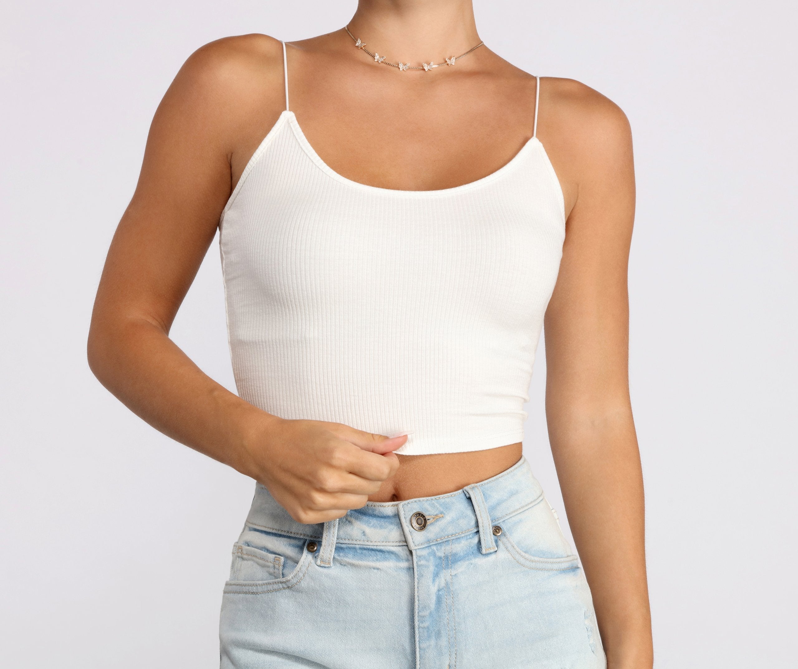 Basic Scoop Neck Ribbed Knit Tank Top - Lady Occasions