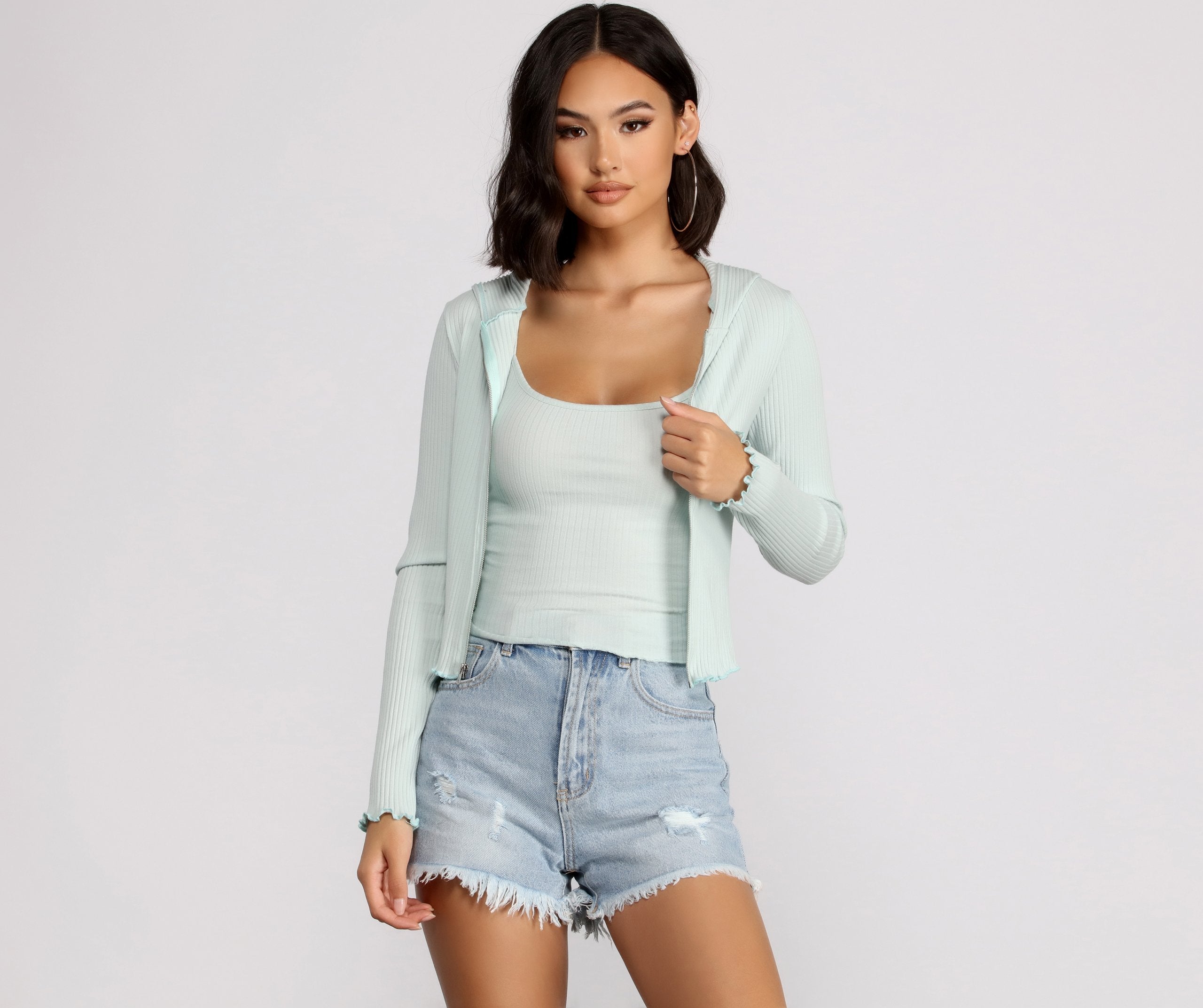 Frilled and Flirty Cropped Ribbed Cami - Lady Occasions