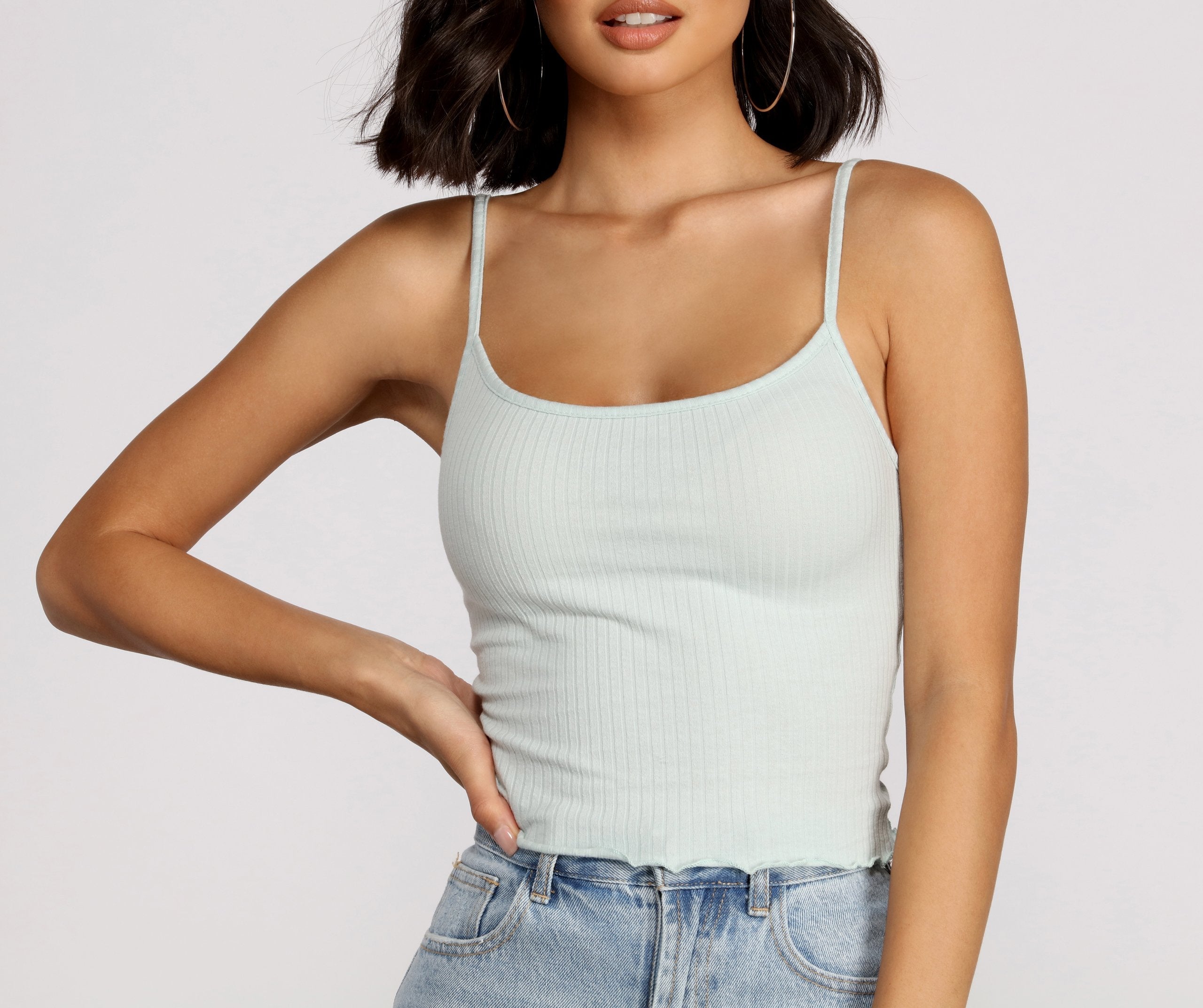 Frilled and Flirty Cropped Ribbed Cami - Lady Occasions