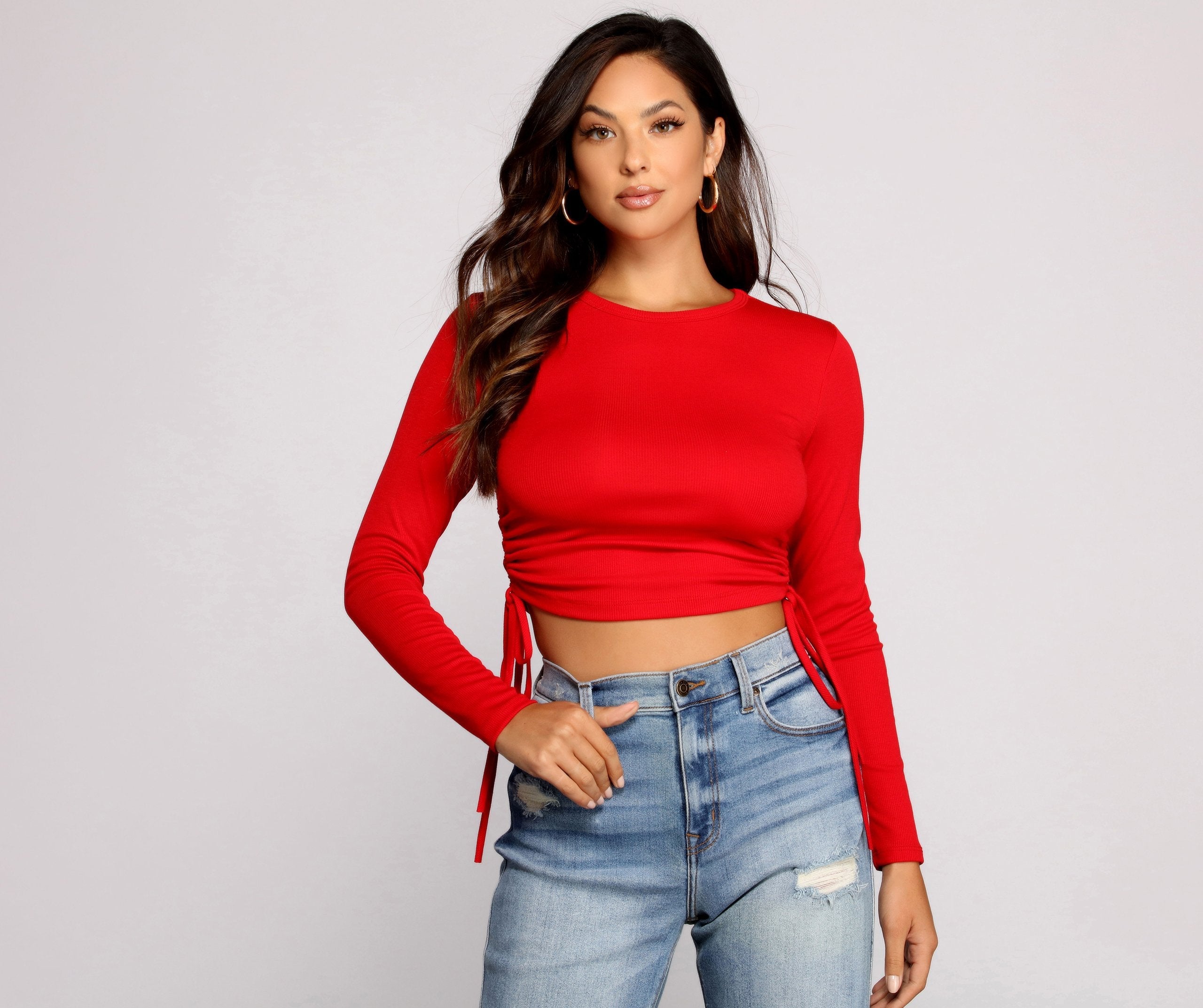 Side Tie Ribbed Knit Crop Top