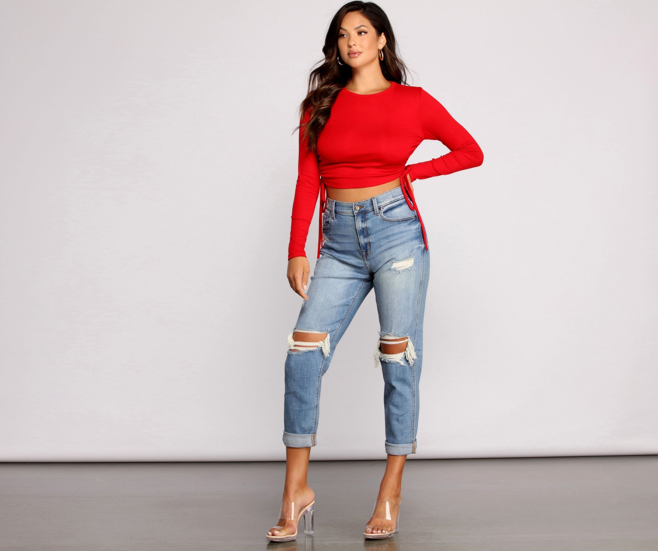 Side Tie Ribbed Knit Crop Top