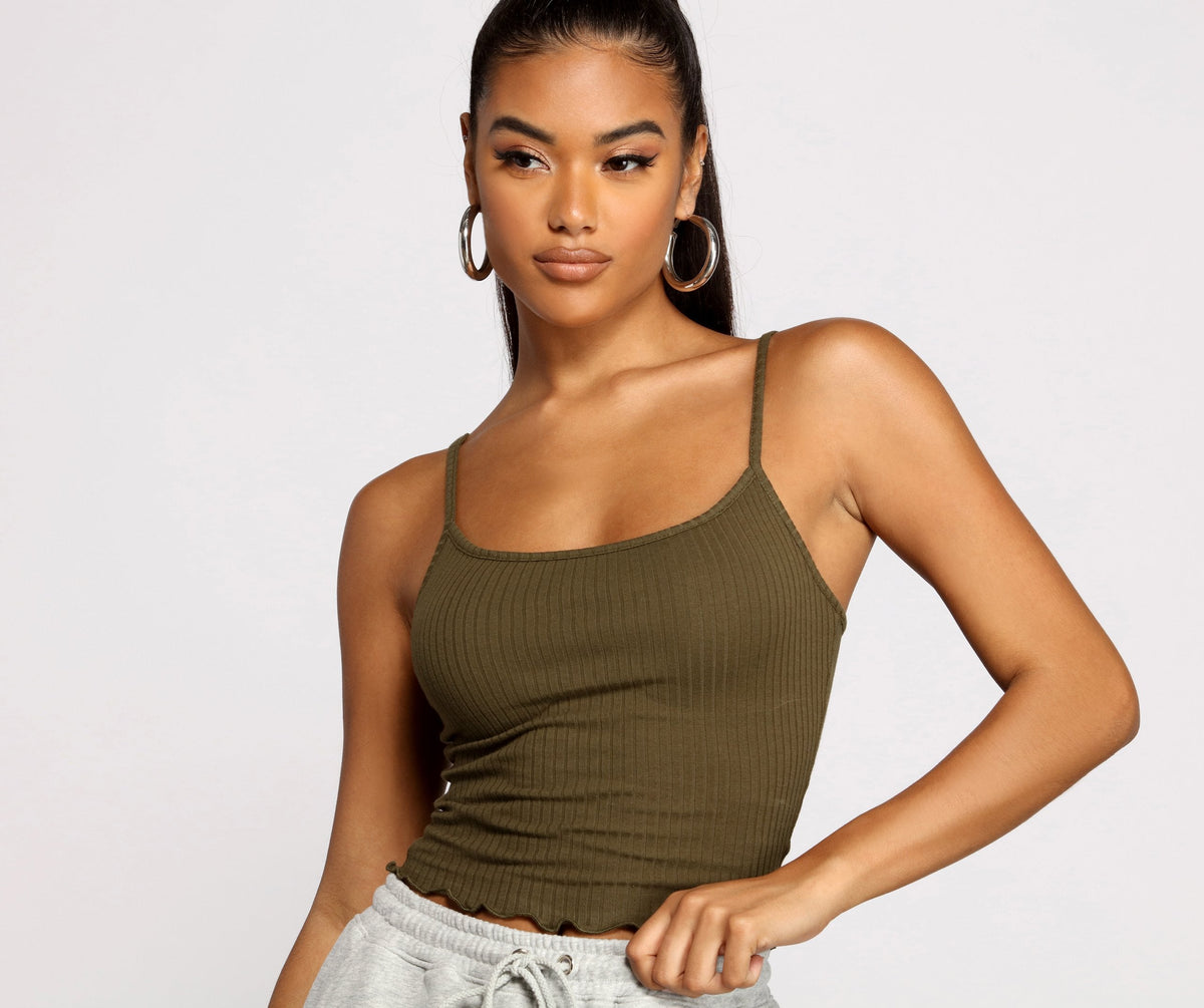 Frilled and Flirty Cropped Ribbed Cami - Lady Occasions