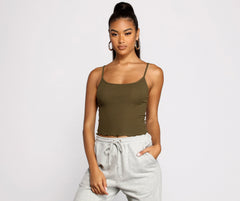 Frilled and Flirty Cropped Ribbed Cami - Lady Occasions