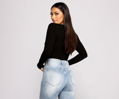 Basic Long Sleeve V Neck Bodysuit - Lady Occasions