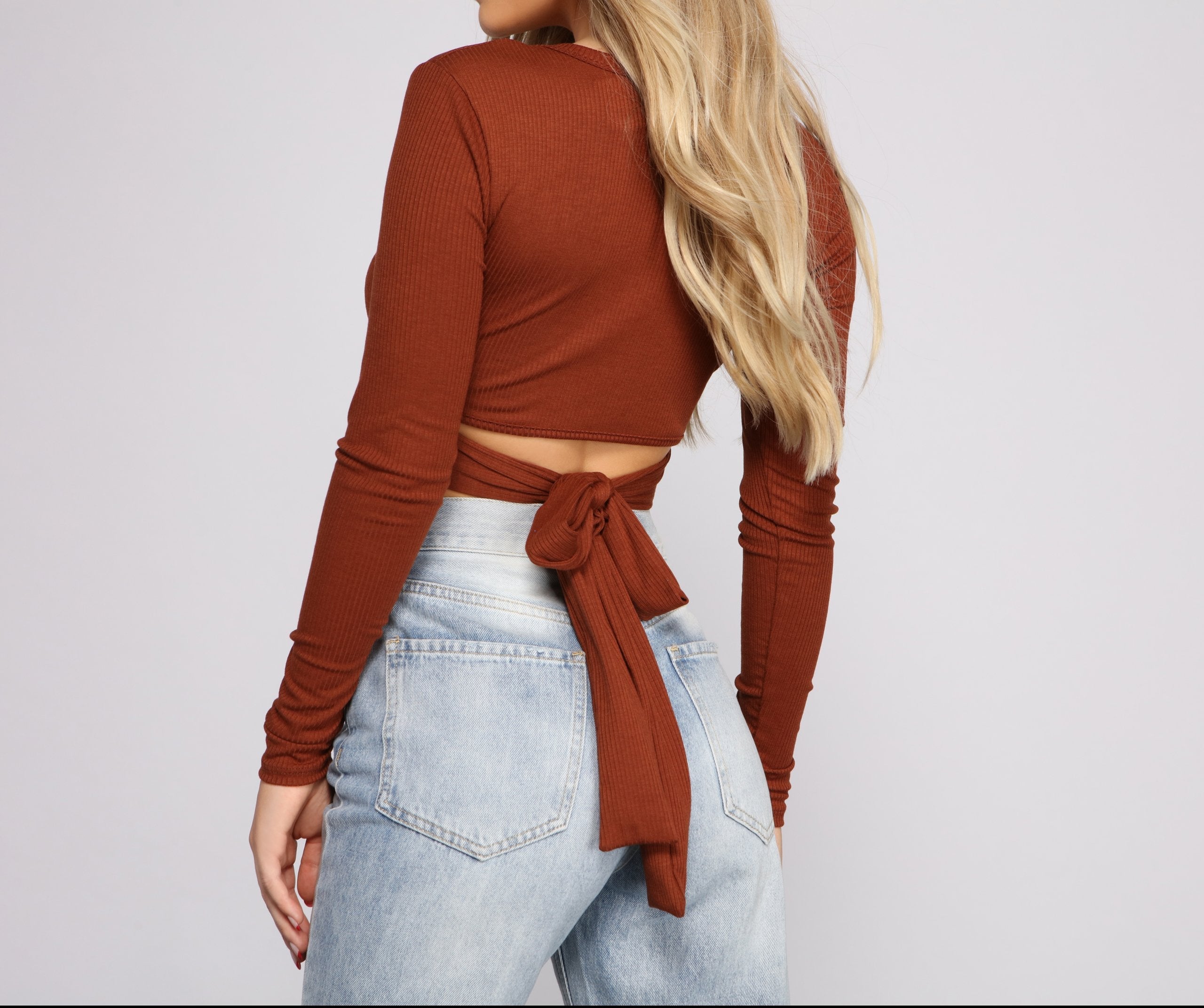 Wrap Waist Ribbed Crop Top - Lady Occasions