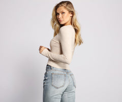 Basic Ribbed Knit Long Sleeve Top - Lady Occasions