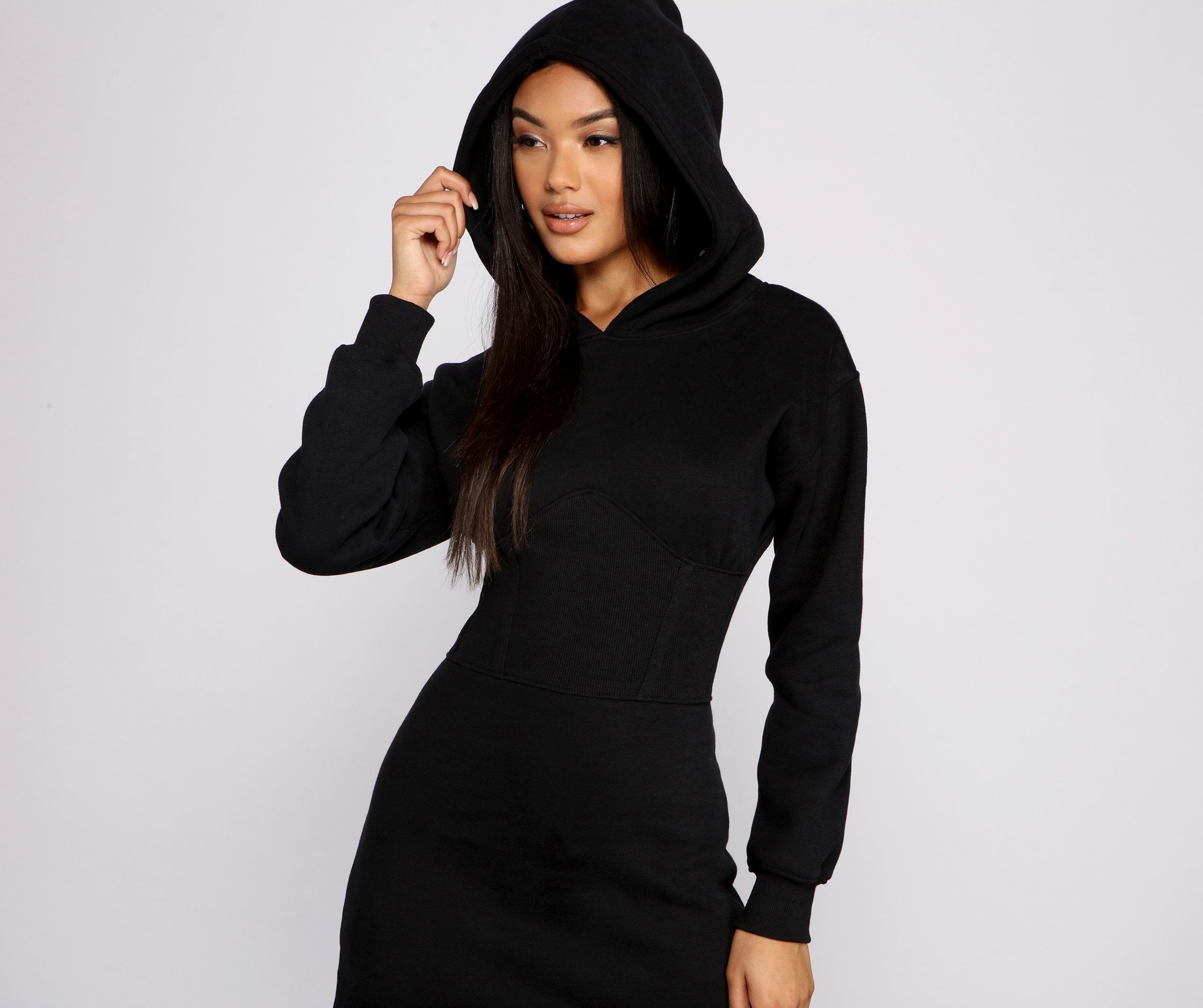 Keeping Knit Casual Hoodie Mini Dress - Lady Occasions