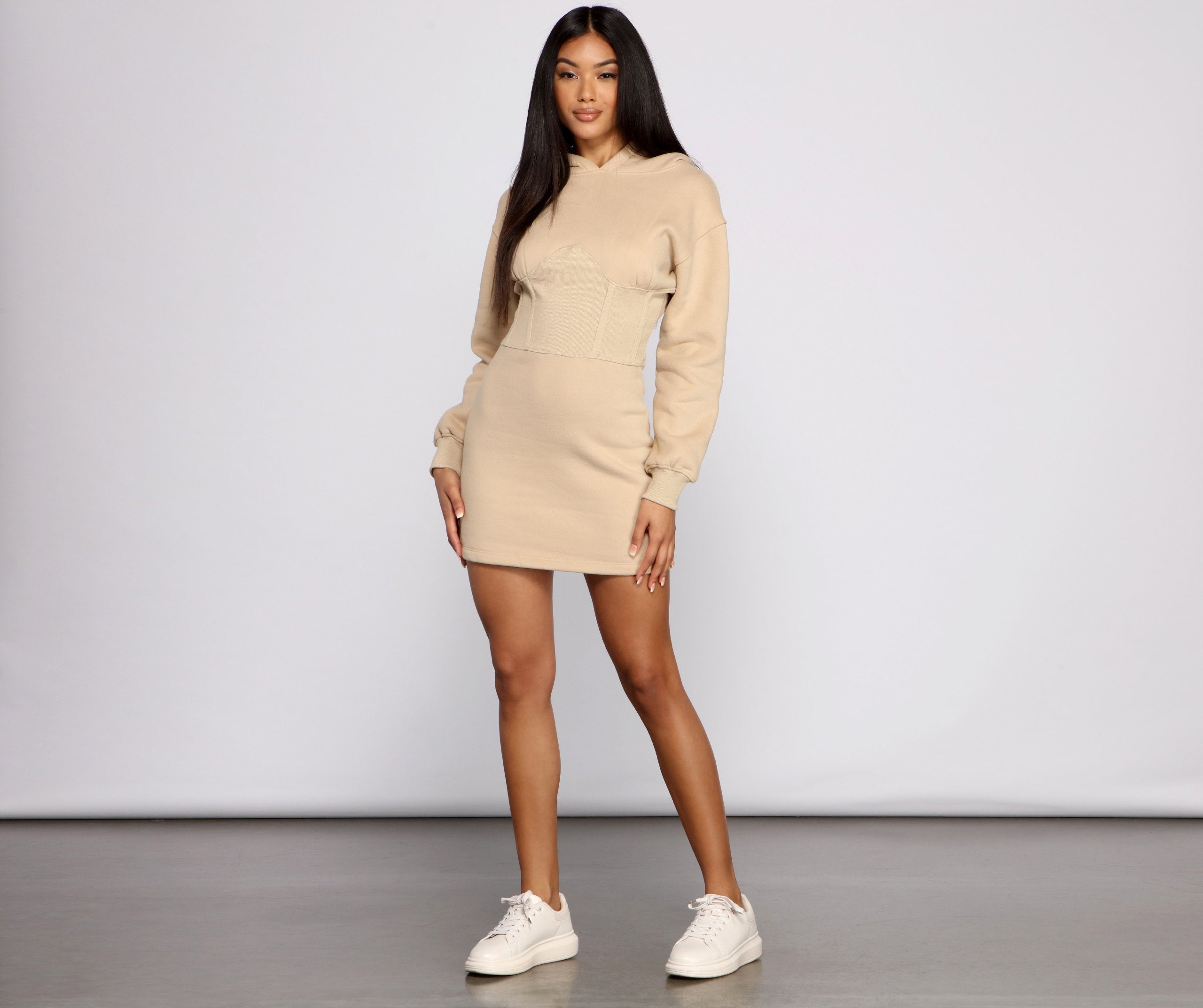 Keeping Knit Casual Hoodie Mini Dress - Lady Occasions