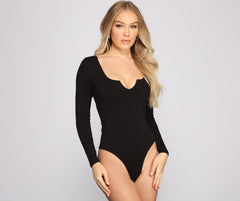 Back to Basics Notched Knit Bodysuit - Lady Occasions