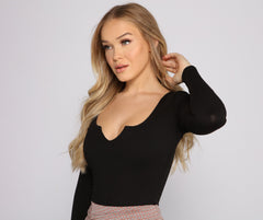 Back to Basics Notched Knit Bodysuit - Lady Occasions