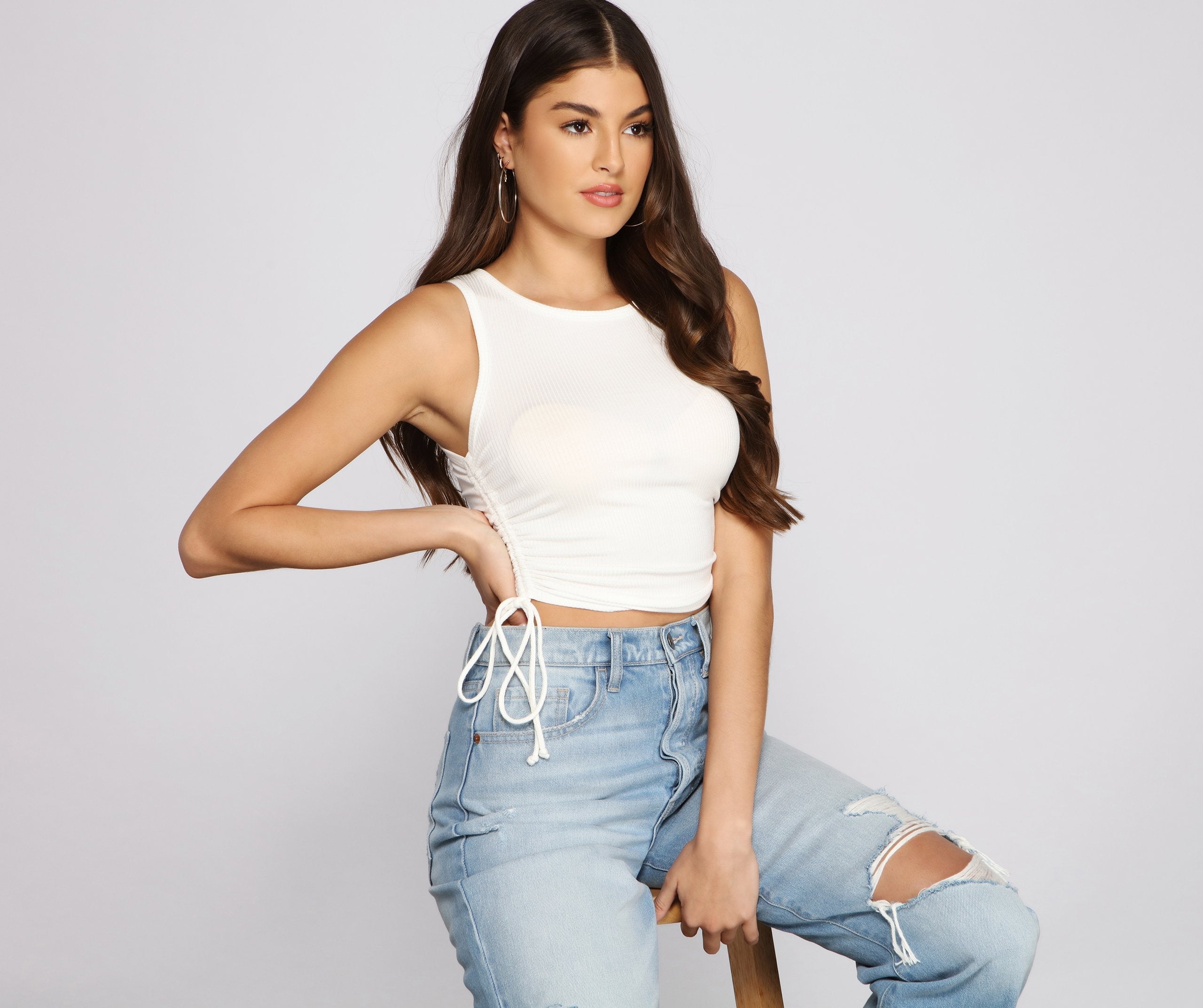 Basic Vibes Ribbed Knit Ruched Top - Lady Occasions