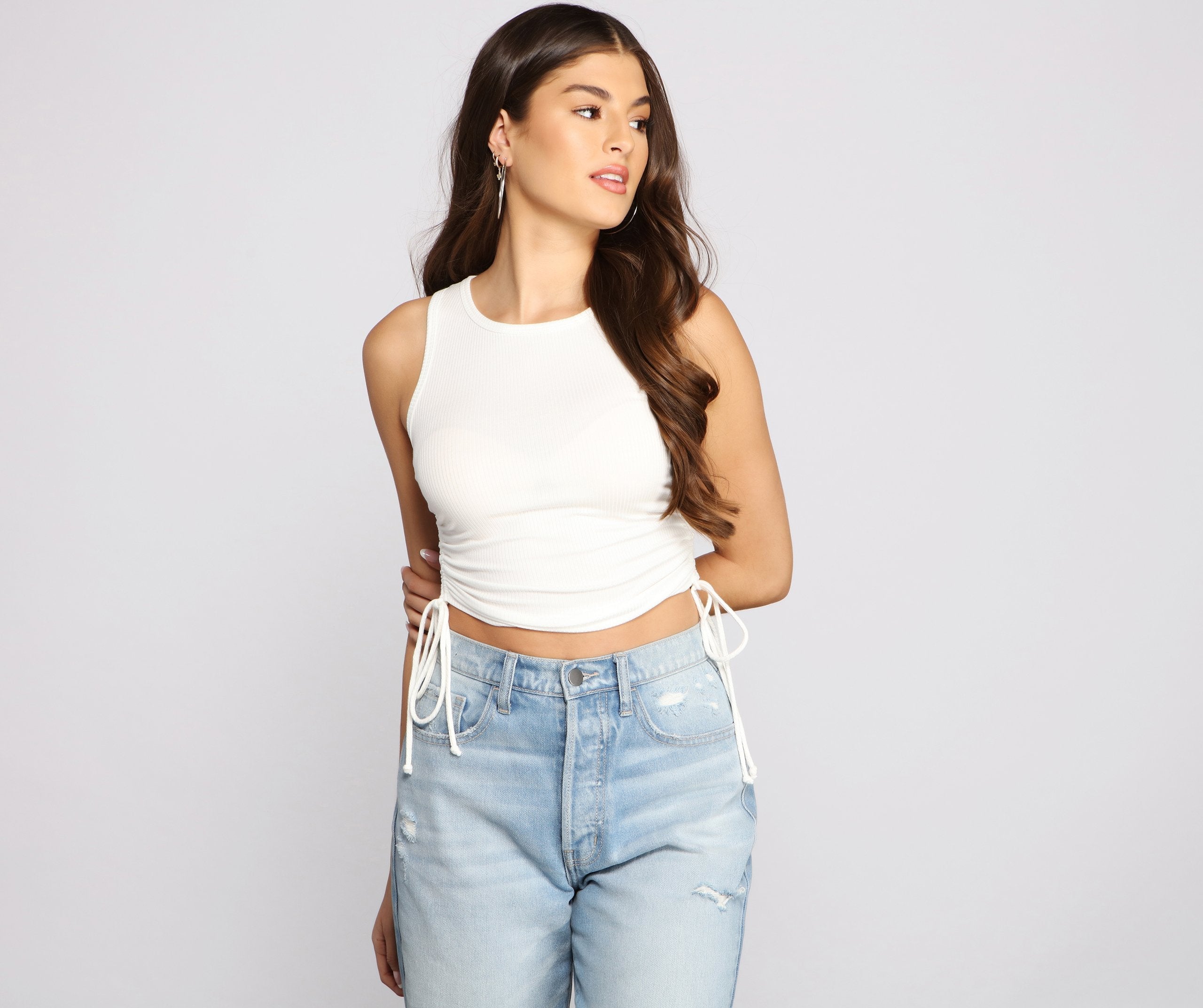 Basic Vibes Ribbed Knit Ruched Top - Lady Occasions