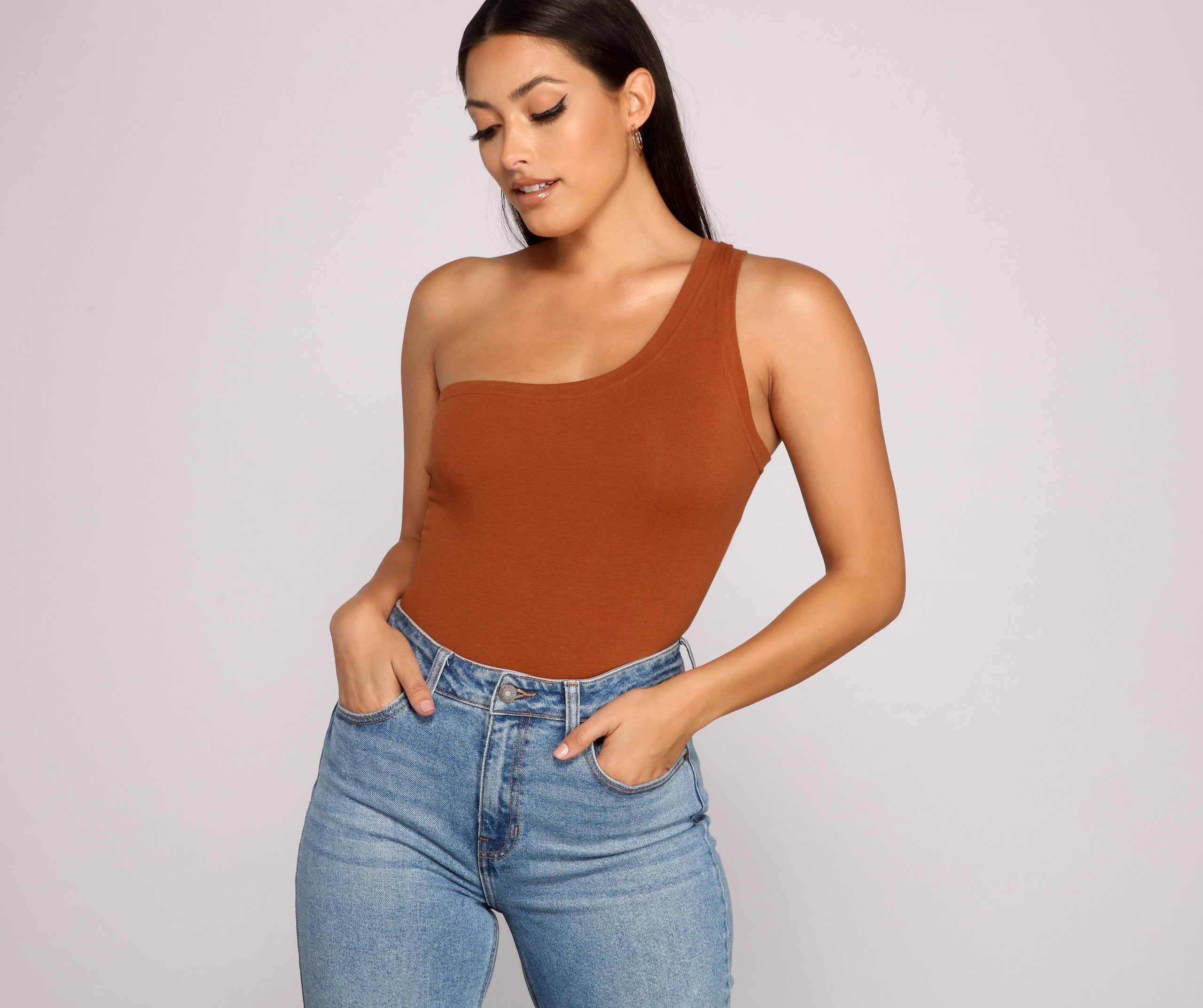 Stylish Basic One-Shoulder Bodysuit - Lady Occasions