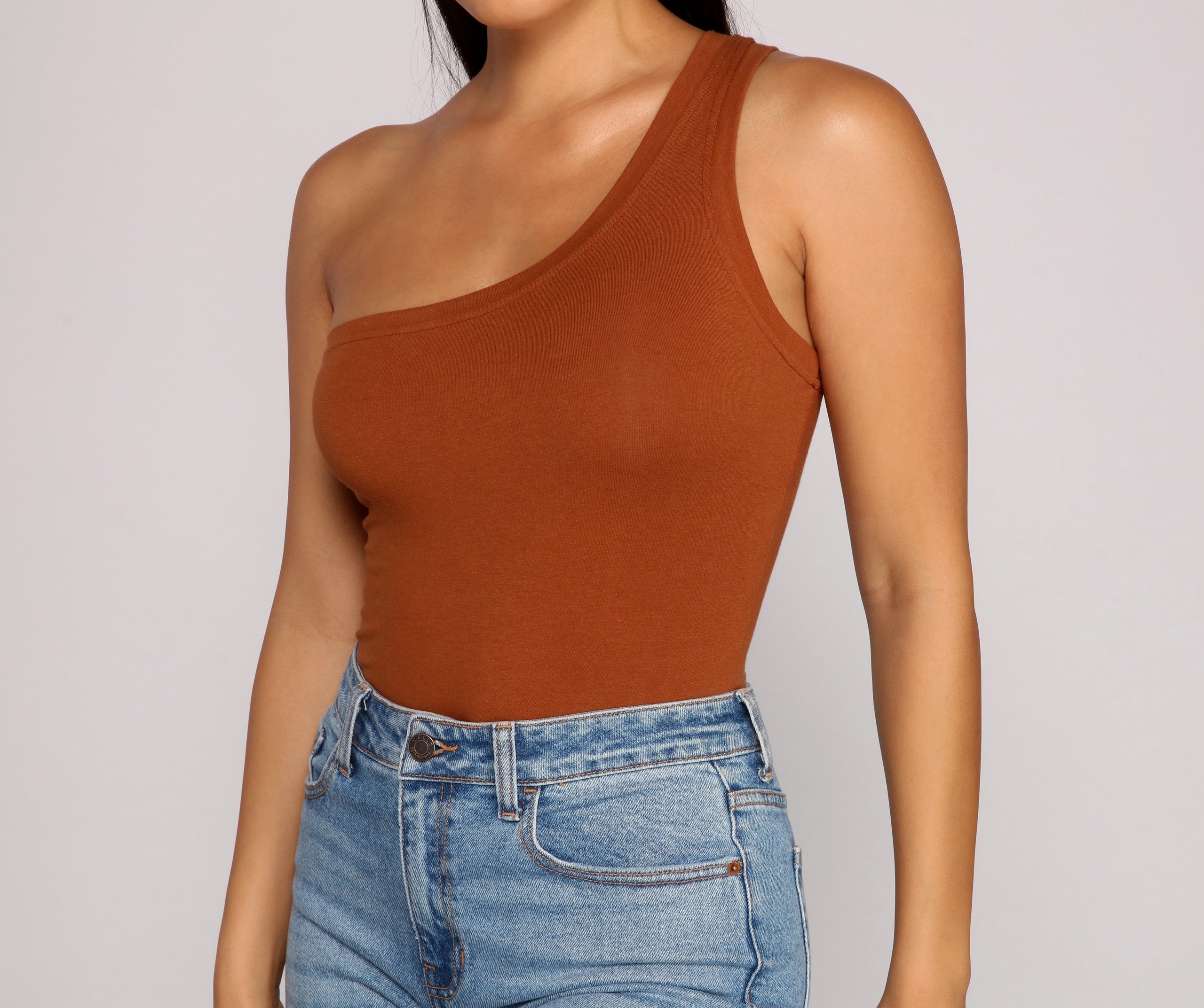 Stylish Basic One-Shoulder Bodysuit - Lady Occasions