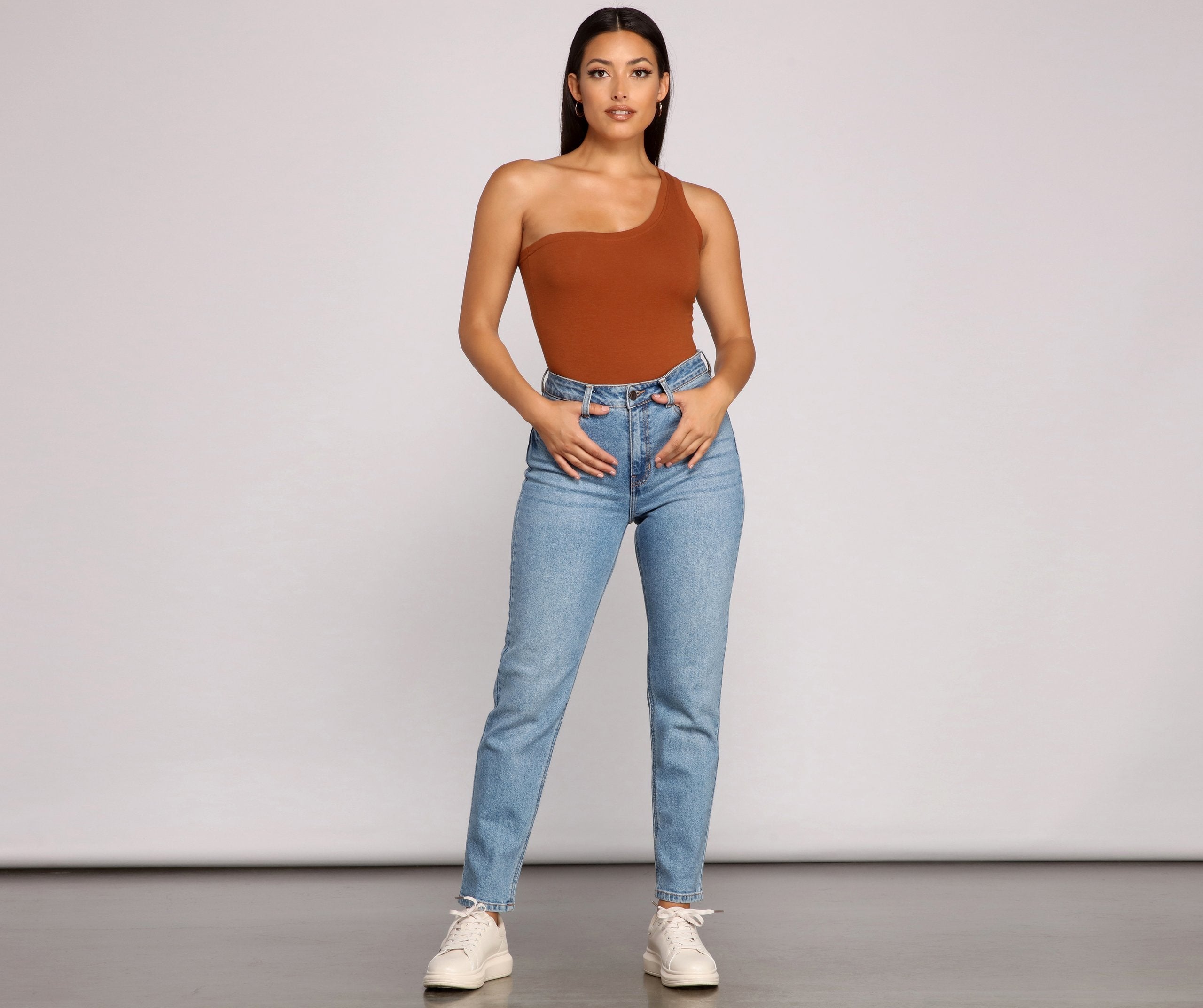 Stylish Basic One-Shoulder Bodysuit - Lady Occasions