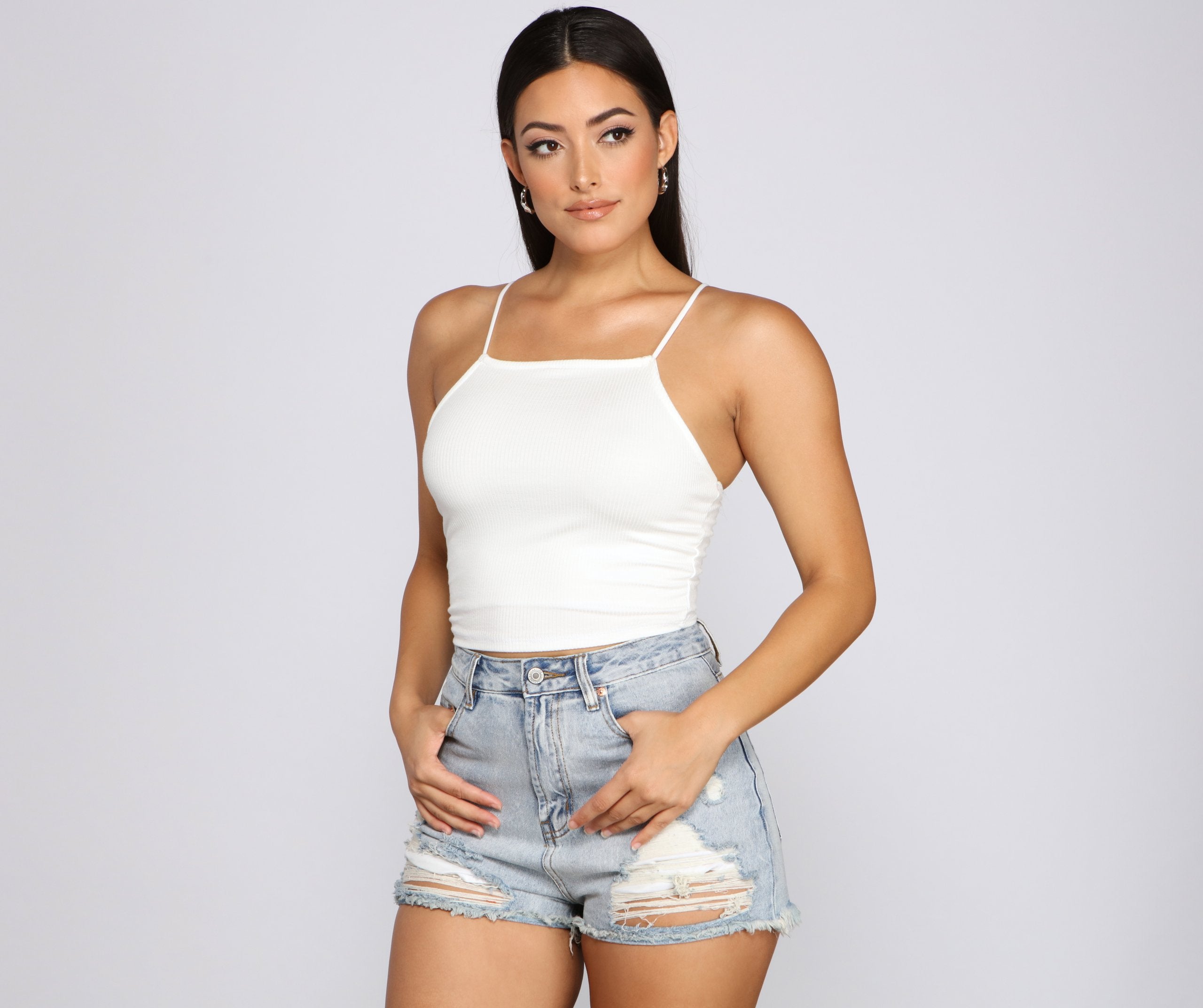 Basic Vibes Halter Crop Top - Lady Occasions