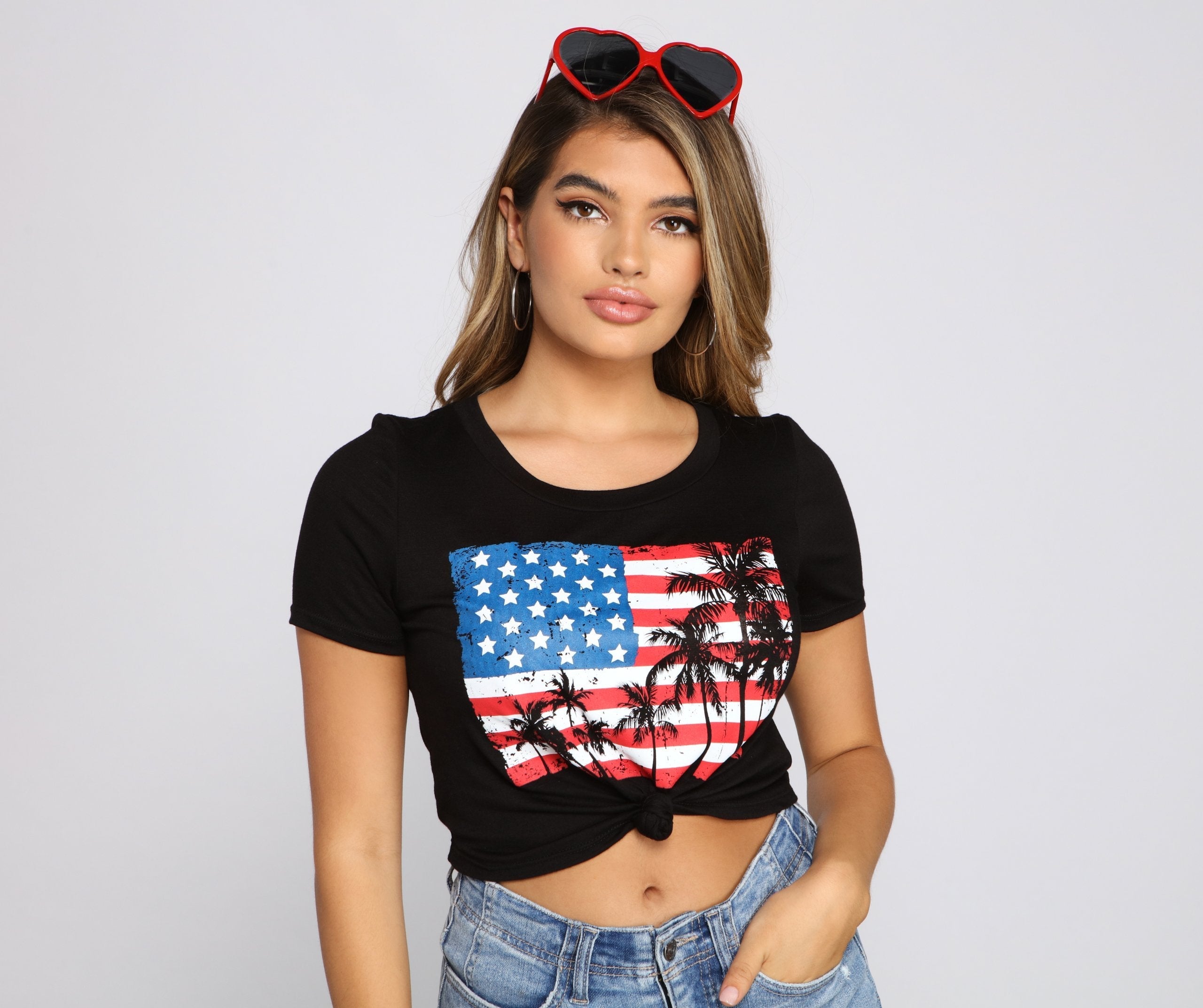 Americana Knot-Front Graphic Tee - Lady Occasions