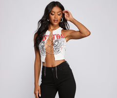 Rock N'Glam Rhinestone Lace-Up Crop Top - Lady Occasions