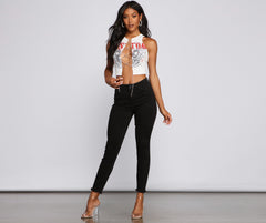 Rock N'Glam Rhinestone Lace-Up Crop Top - Lady Occasions