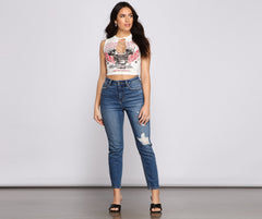 Biker-Chic Graphic Cropped Tank - Lady Occasions