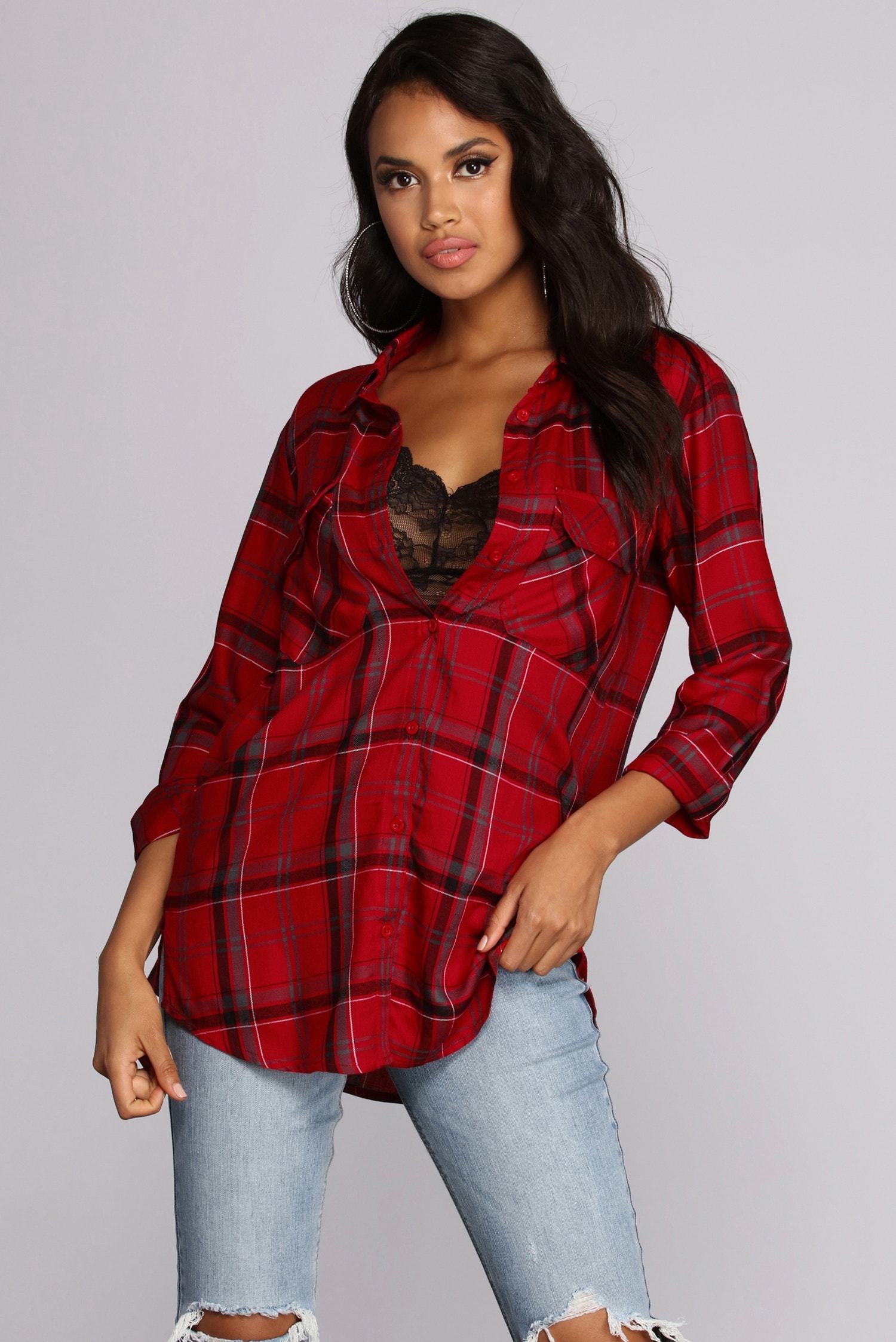 Perfectly Plaid Button Up Top - Lady Occasions