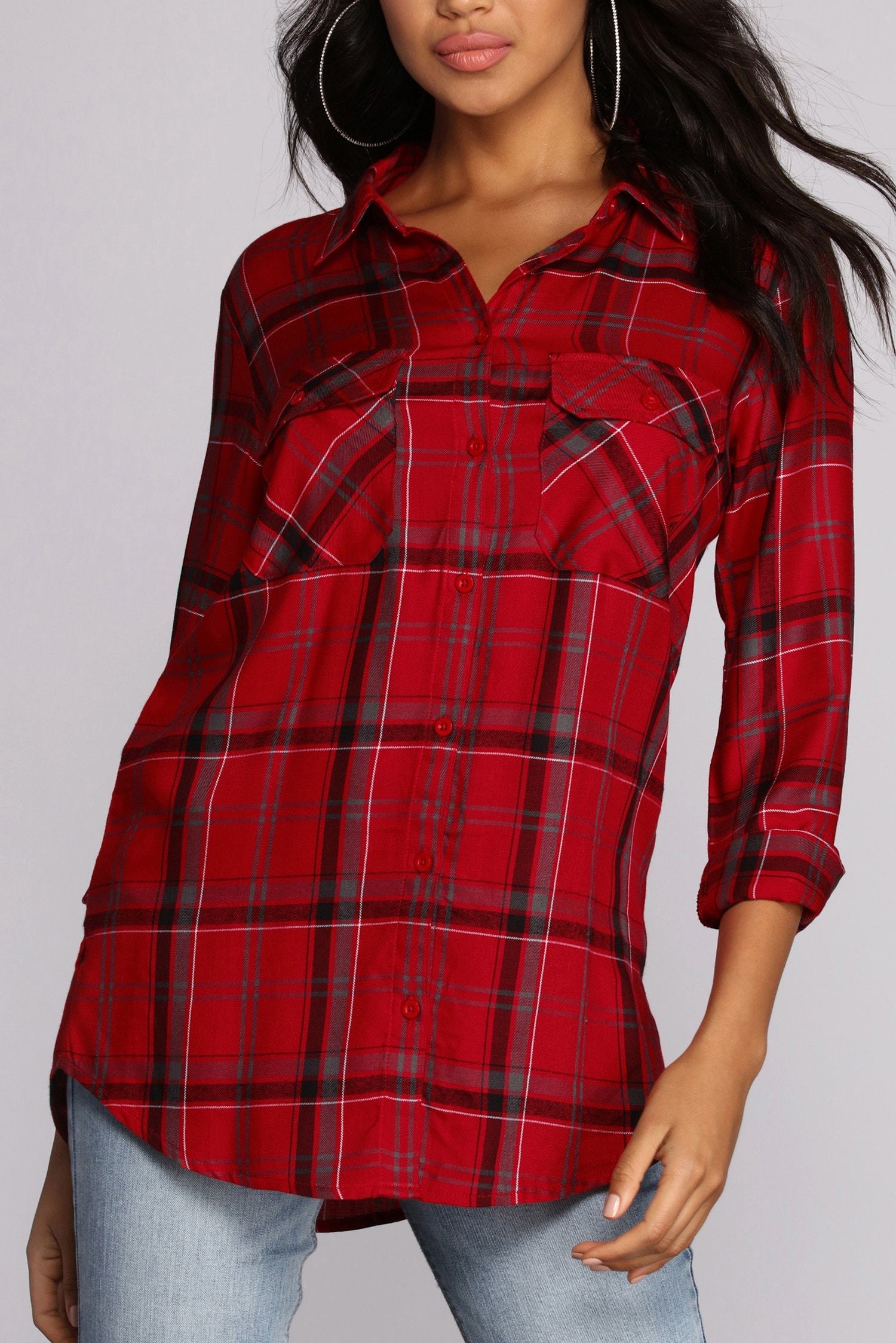 Perfectly Plaid Button Up Top - Lady Occasions