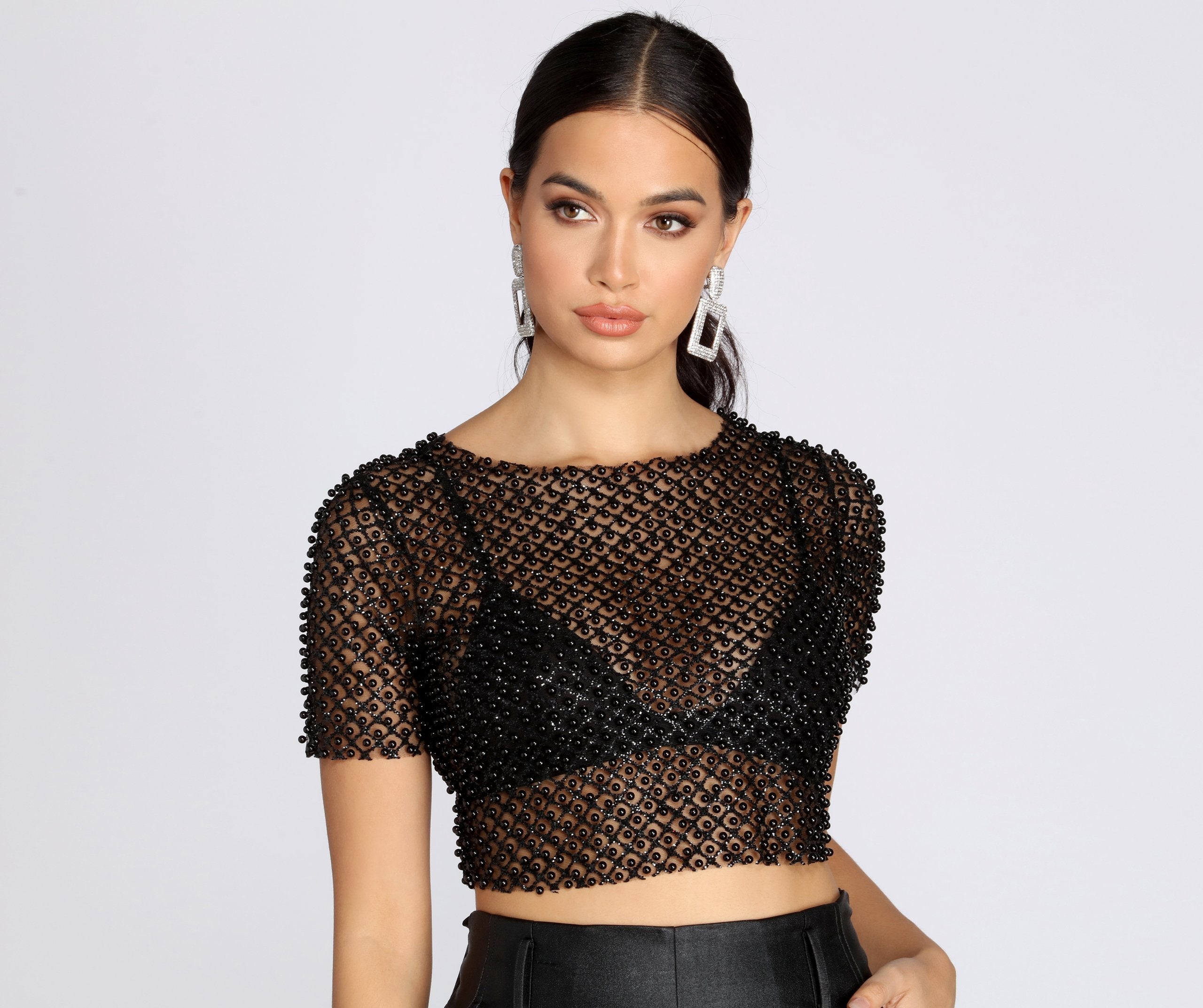 Beautifully Beaded Mesh Crop Top