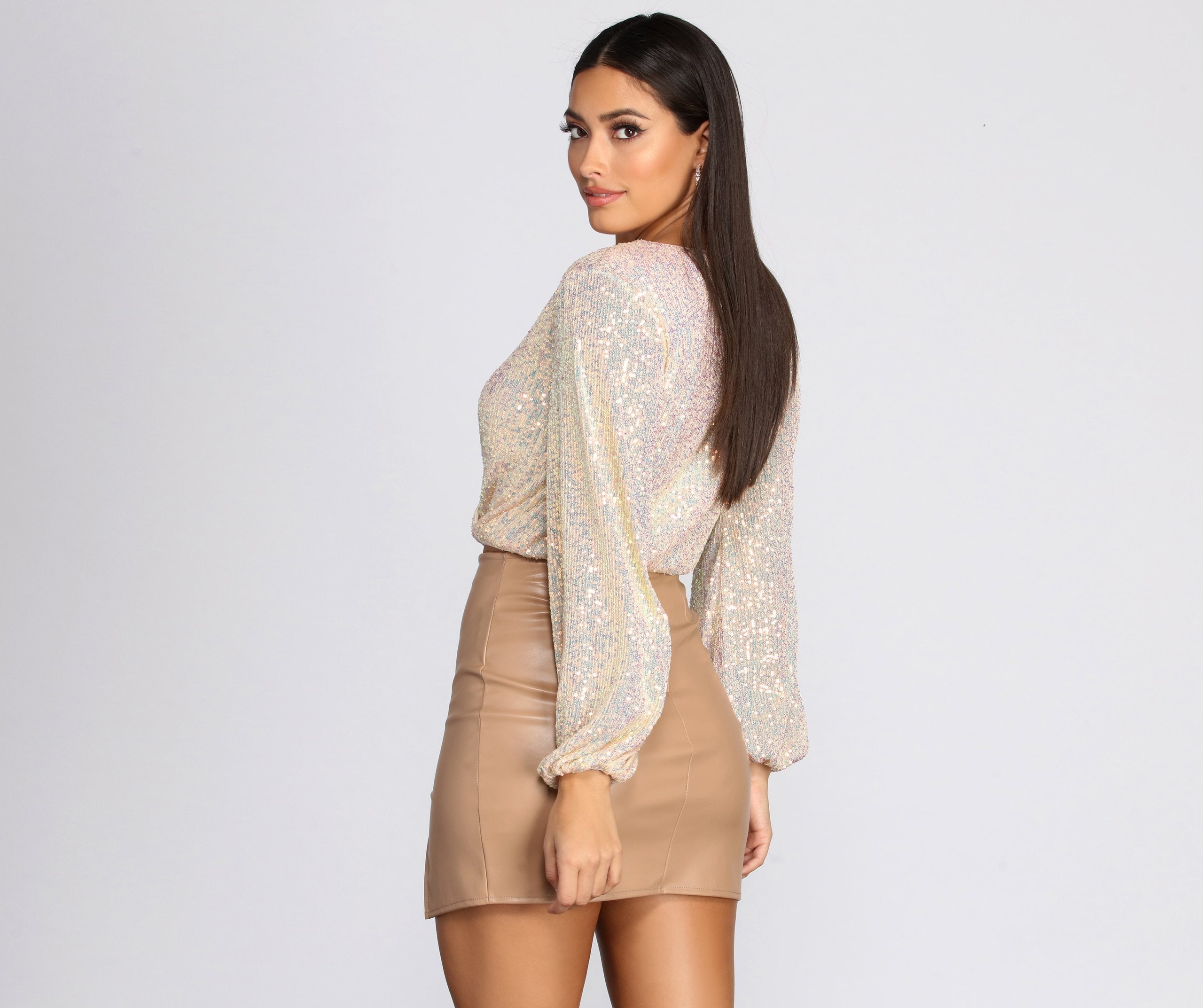 All Over Sequin Surplice Top - Lady Occasions