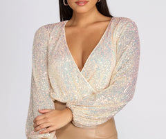 All Over Sequin Surplice Top - Lady Occasions