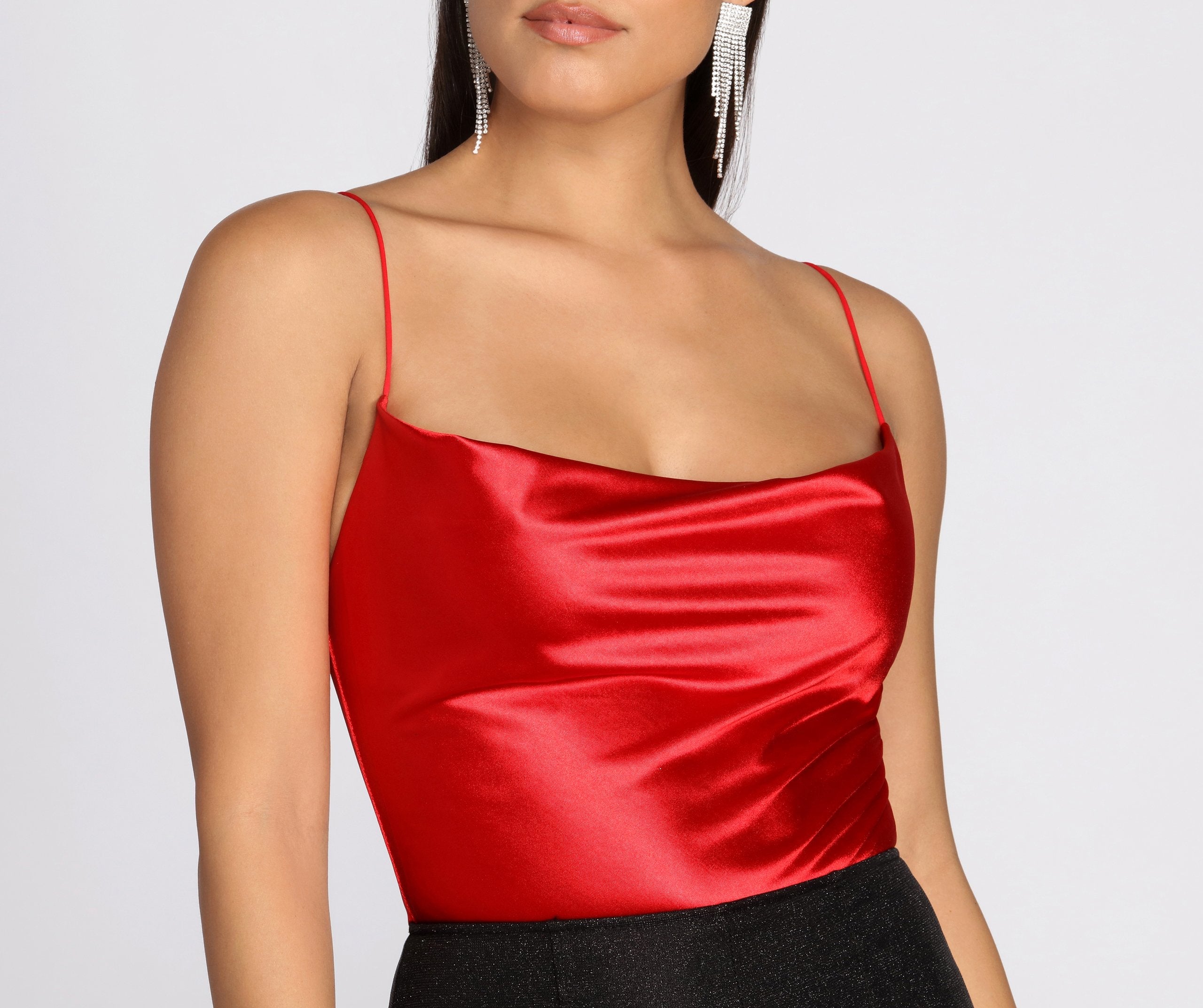 Satin Cowl Neck Bodysuit - Lady Occasions