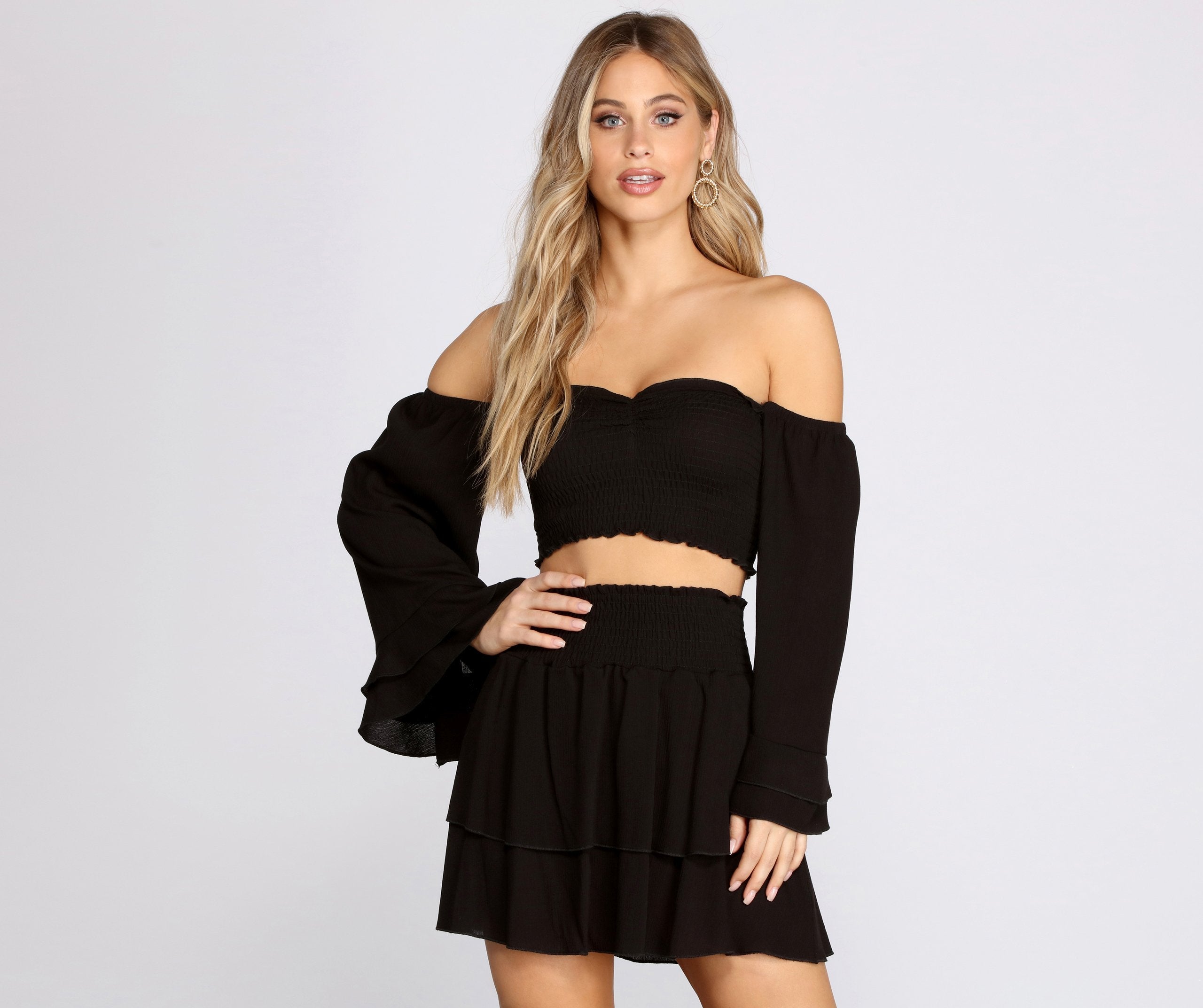 Boho Beauty Smocked Off Shoulder Crop Top - Lady Occasions