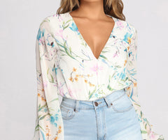 Poised In Petals Floral Chiffon Bodysuit - Lady Occasions