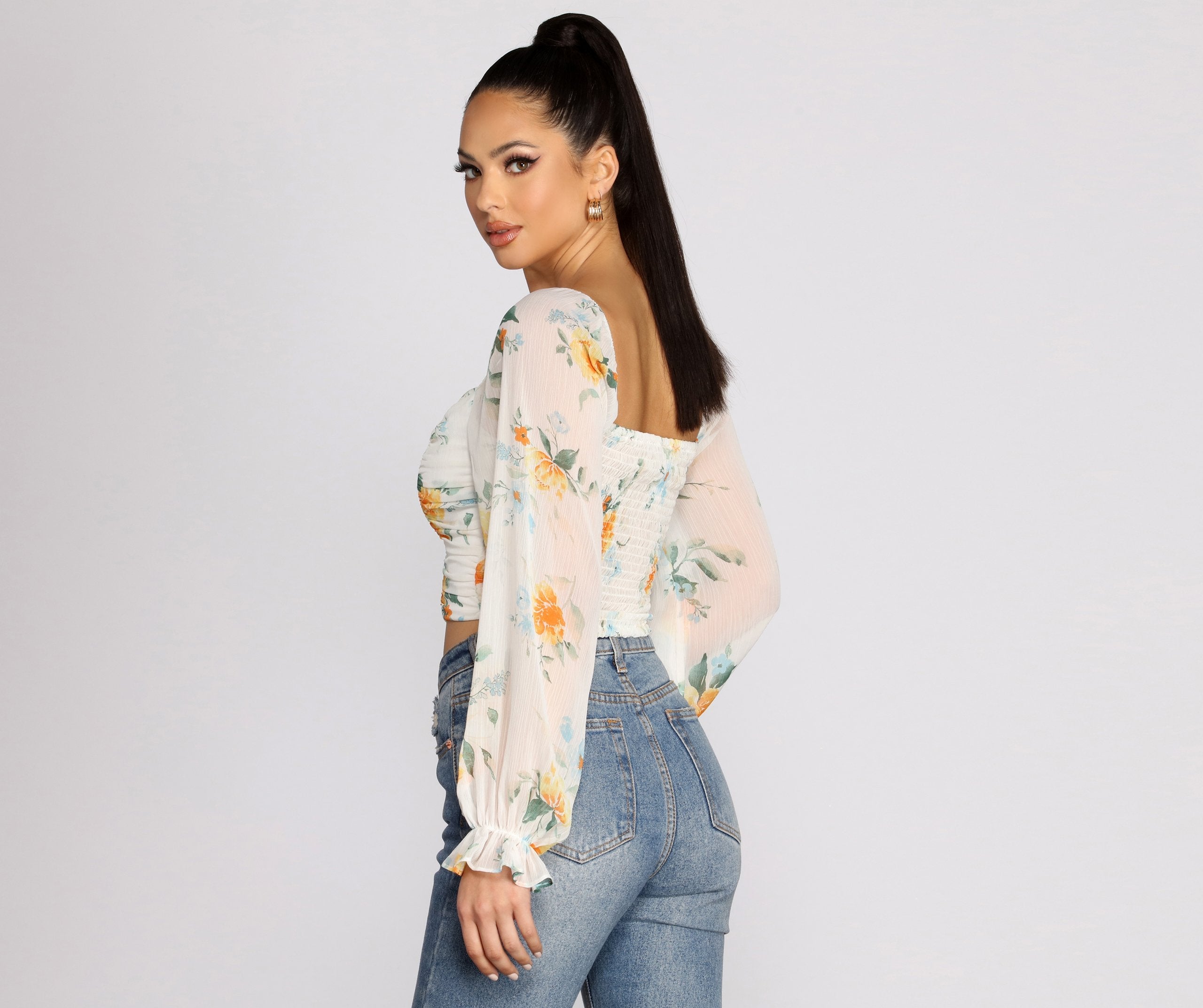 Floral Sweetheart Ruched Crop Top - Lady Occasions