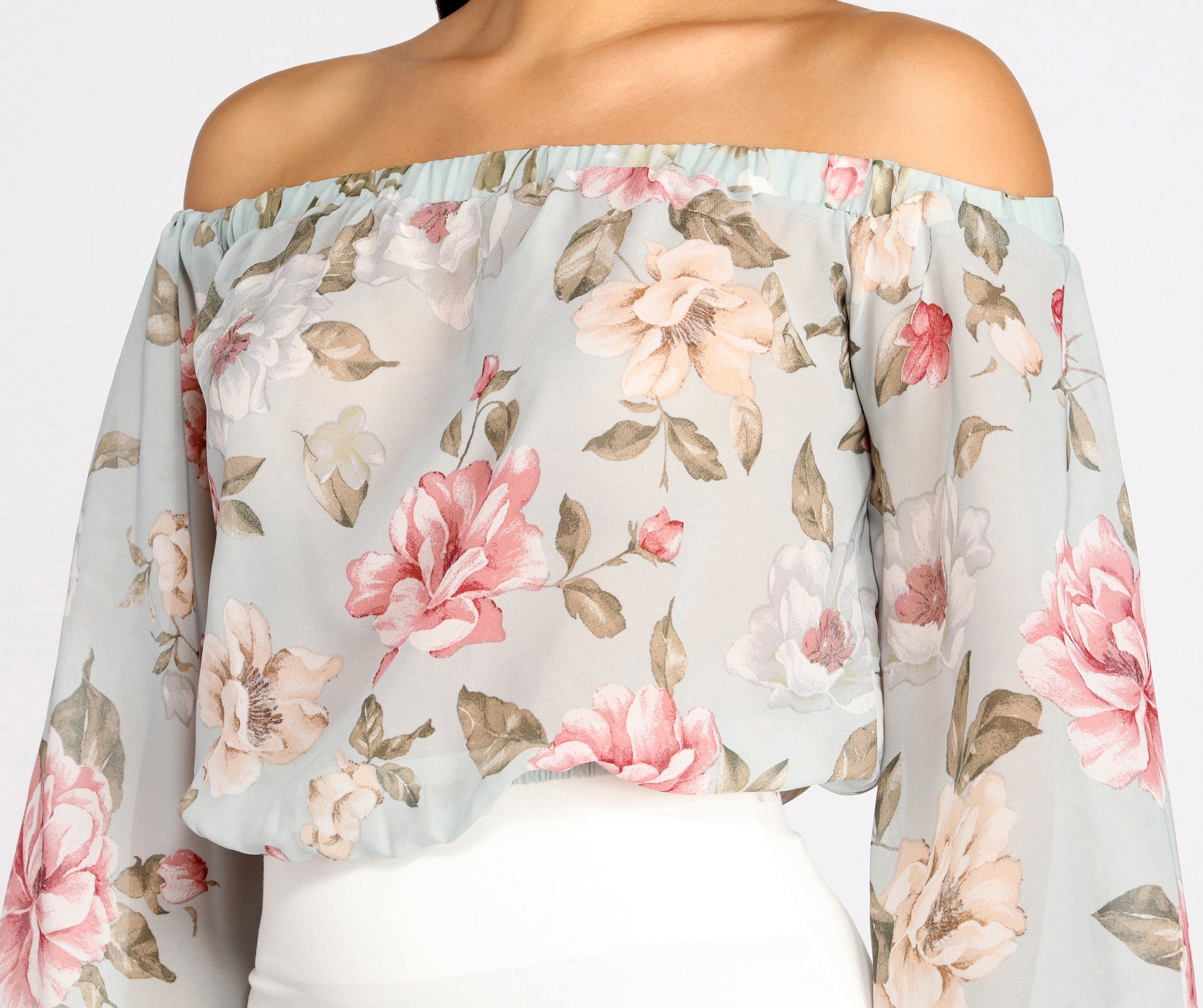 Flowy Floral Chiffon Crop Top - Lady Occasions