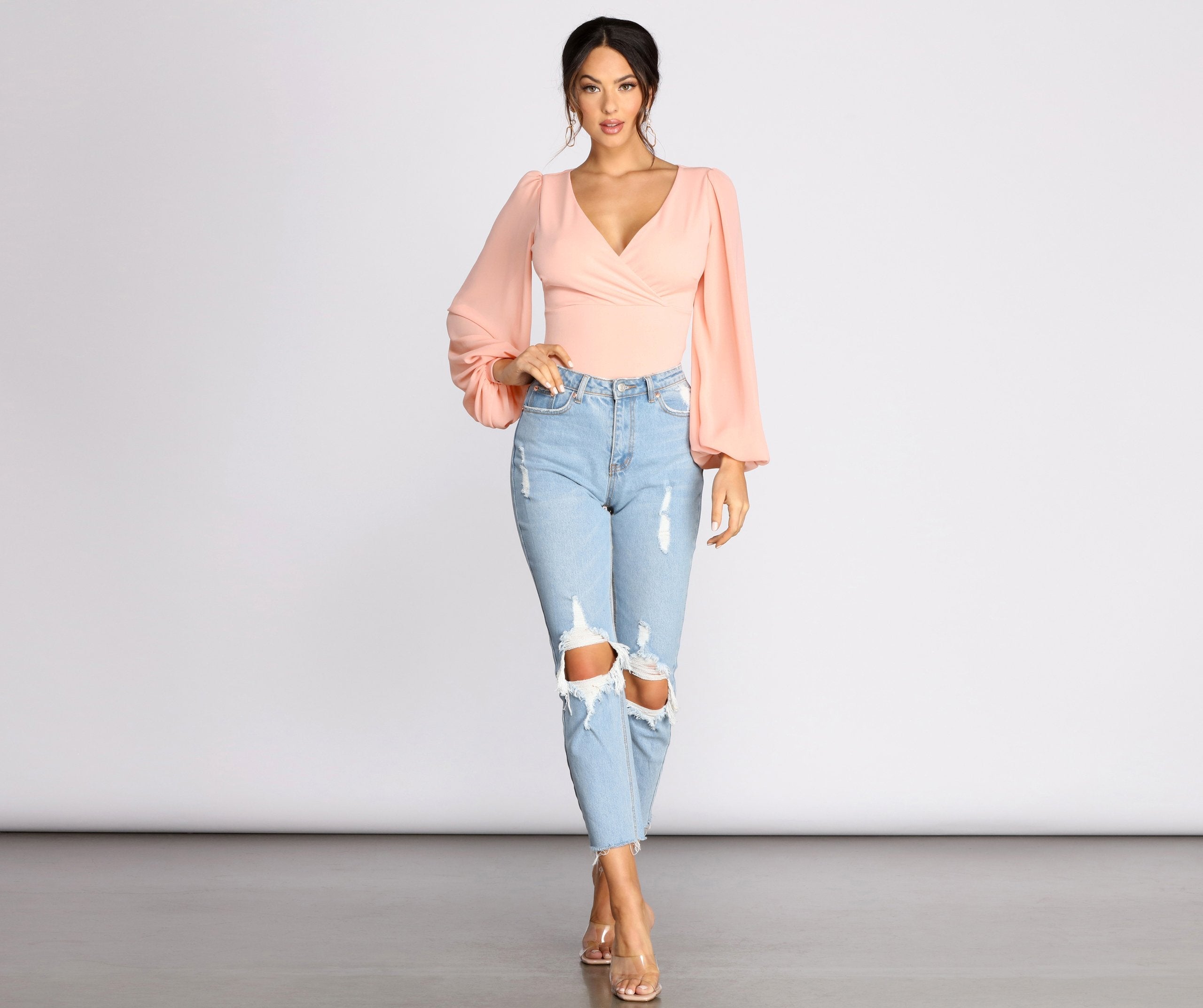 Classic Chiffon Sleeve Wrap Front Blouse - Lady Occasions