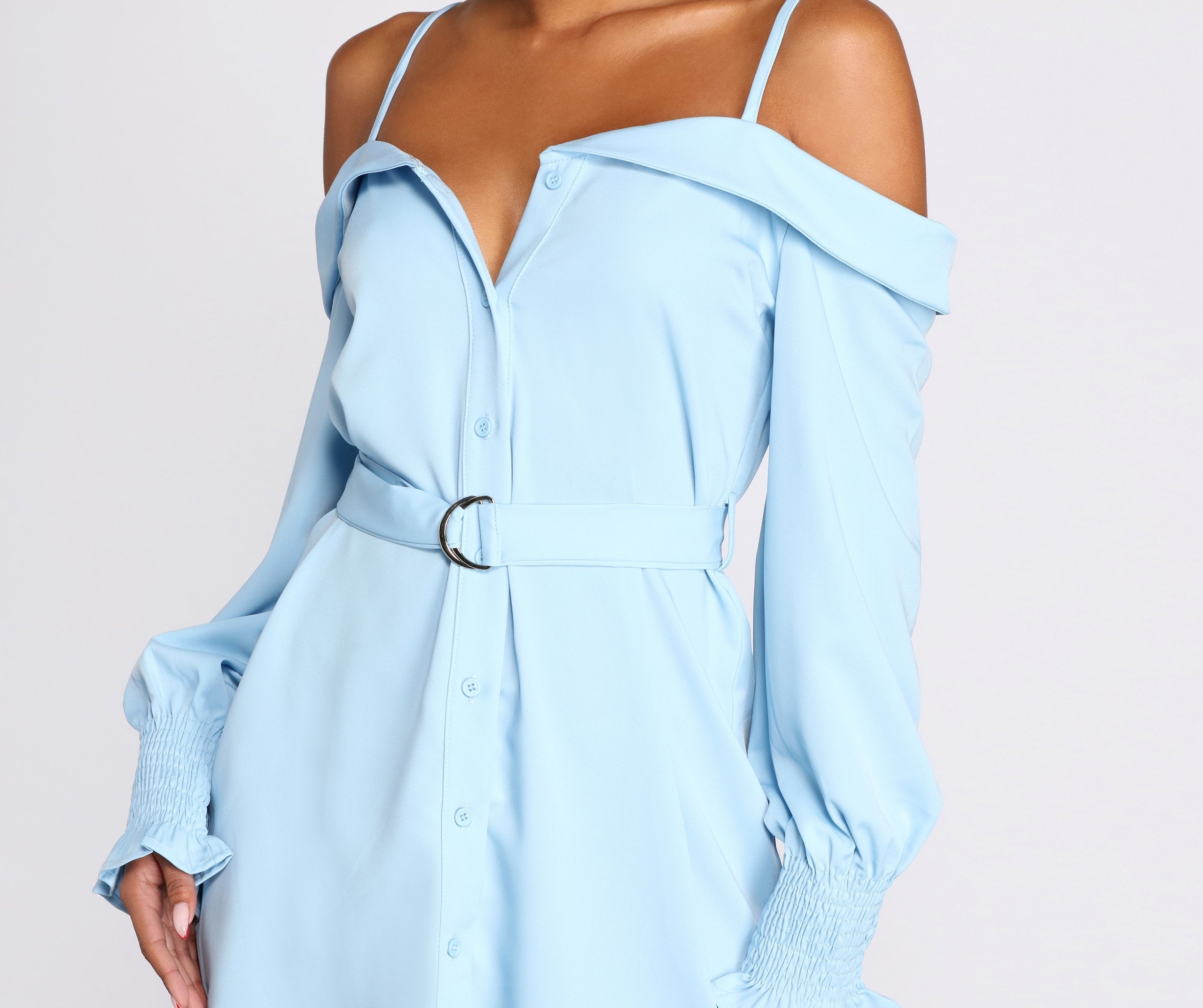 Light And Fresh Cold Shoulder Button Up Tunic - Lady Occasions