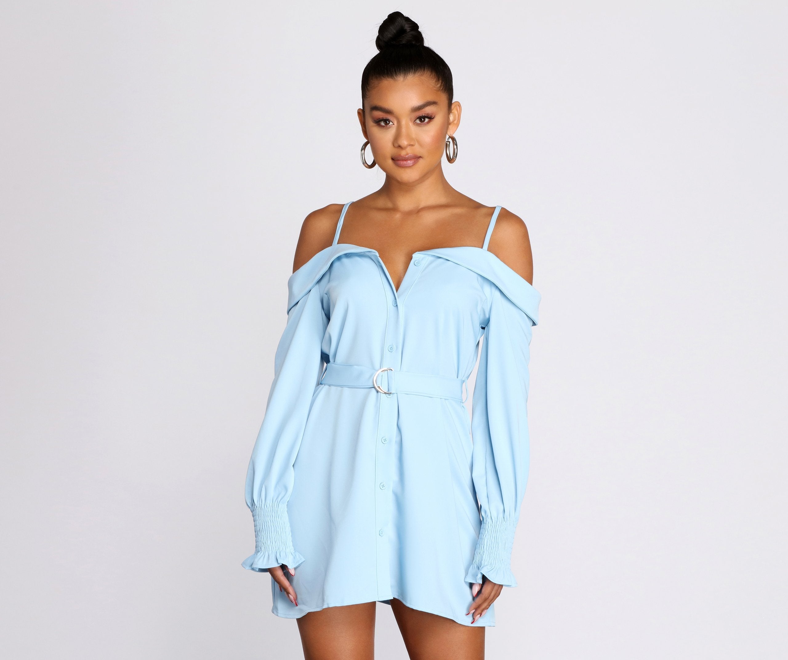 Light And Fresh Cold Shoulder Button Up Tunic - Lady Occasions